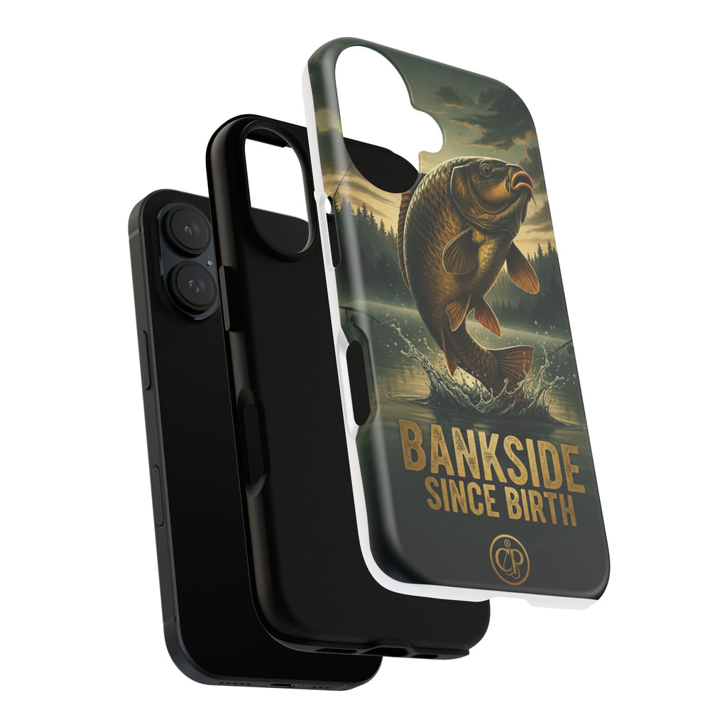 Phone Case - "Bankside Since Birth" Fishing Design (Carp Jumping, Angler Gift)