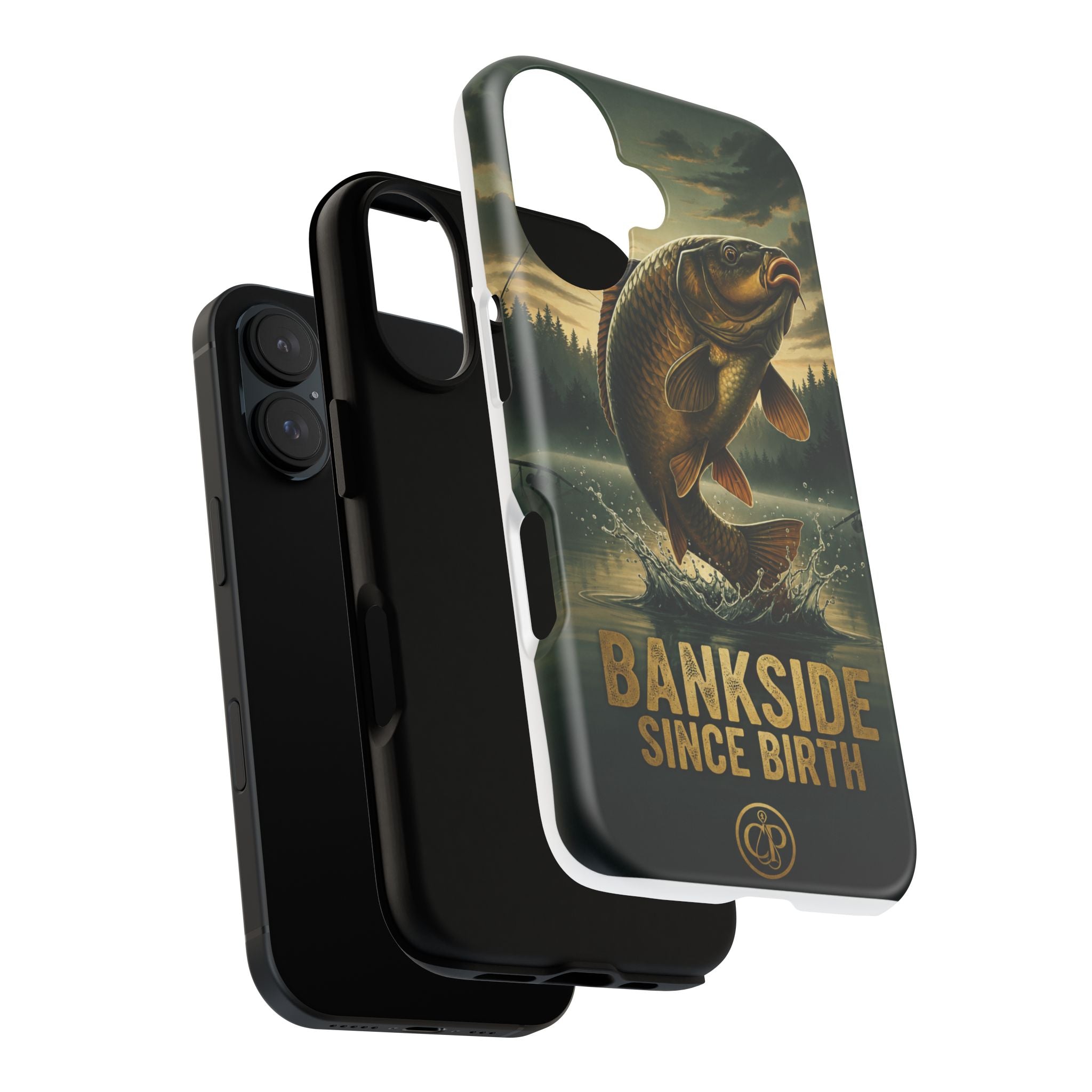 Phone Case - "Bankside Since Birth" Fishing Design (Carp Jumping, Angler Gift)