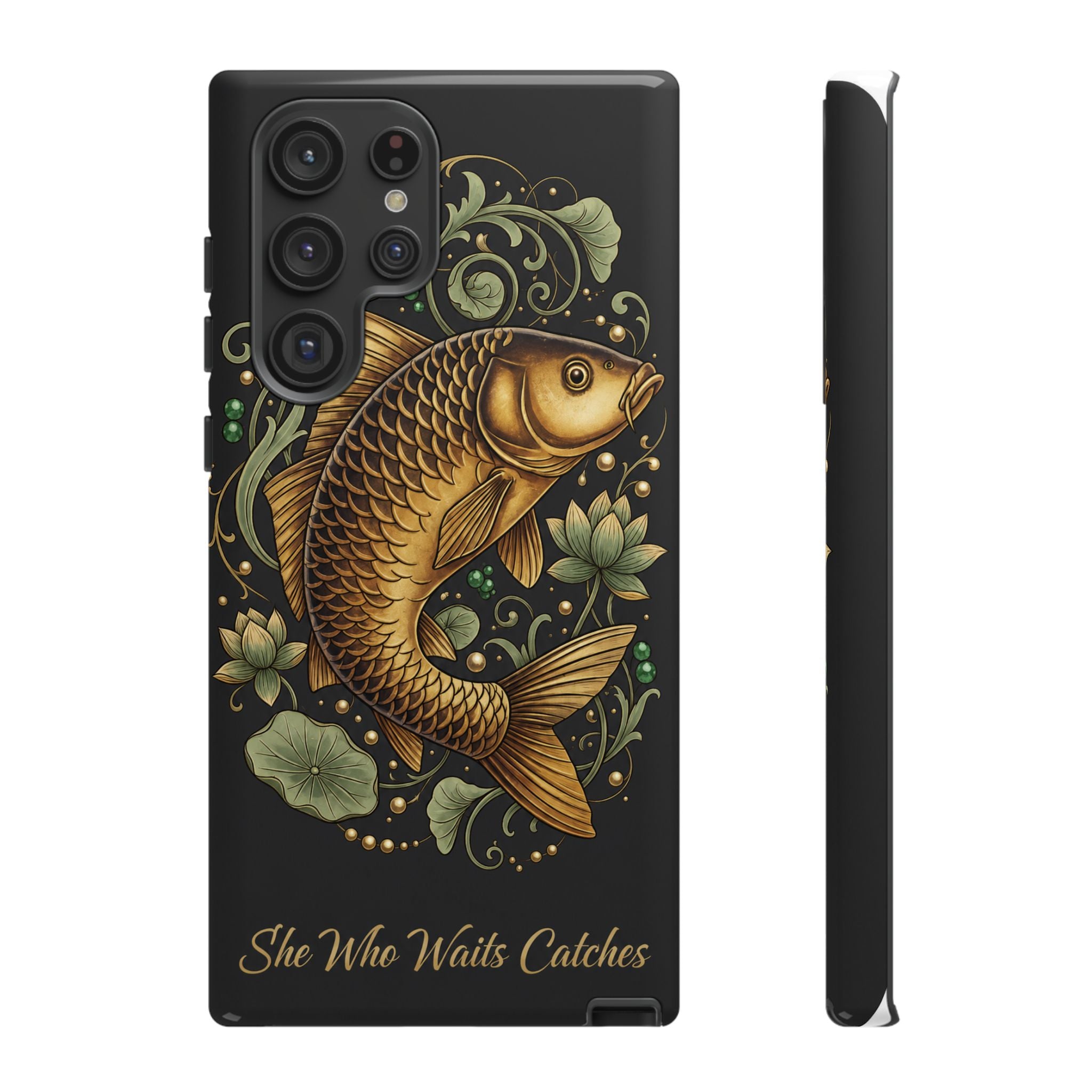 Phone Case — Carp Fish 'She Who Waits Catches' Protective Hard Cover