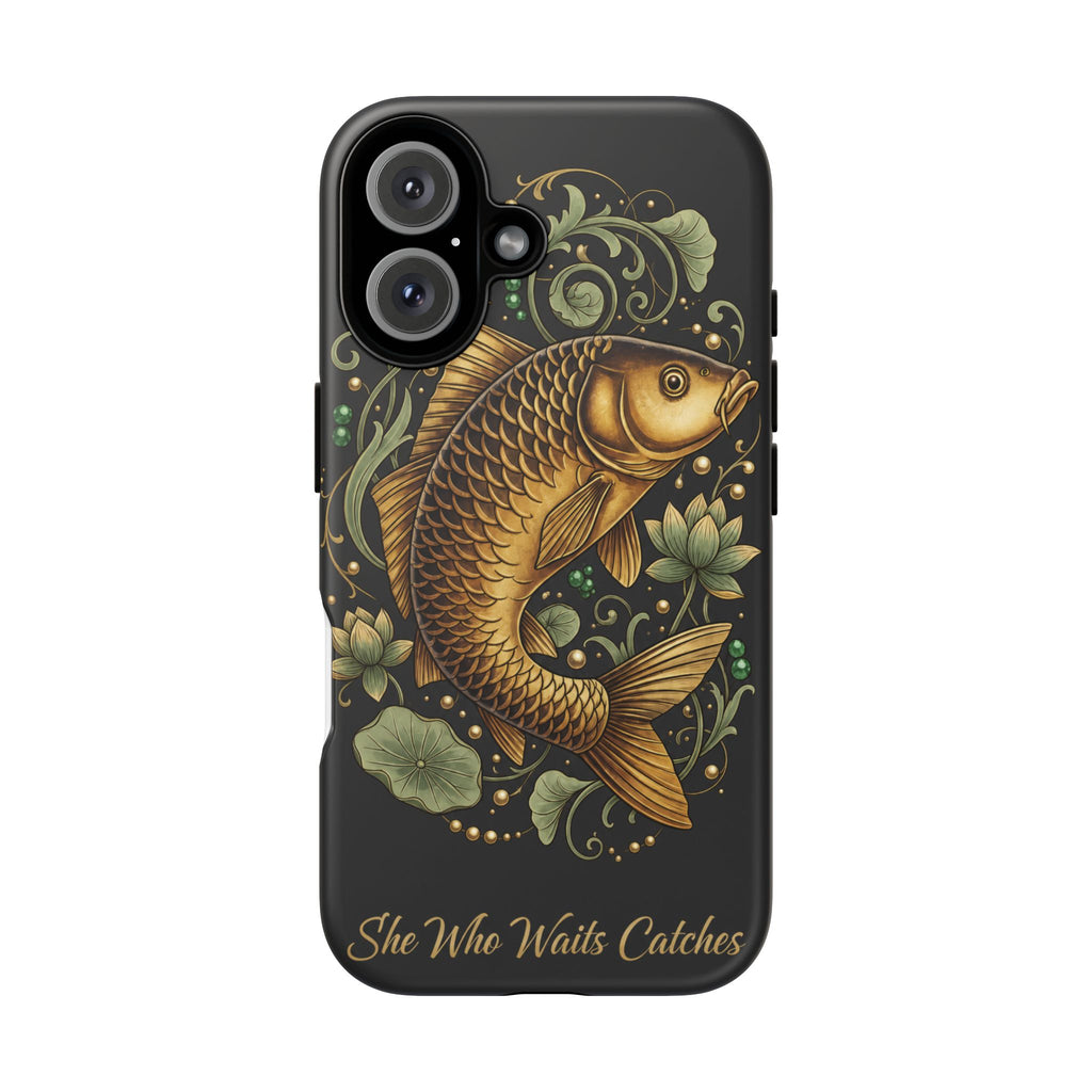 Phone Case — Carp Fish 'She Who Waits Catches' Protective Hard Cover