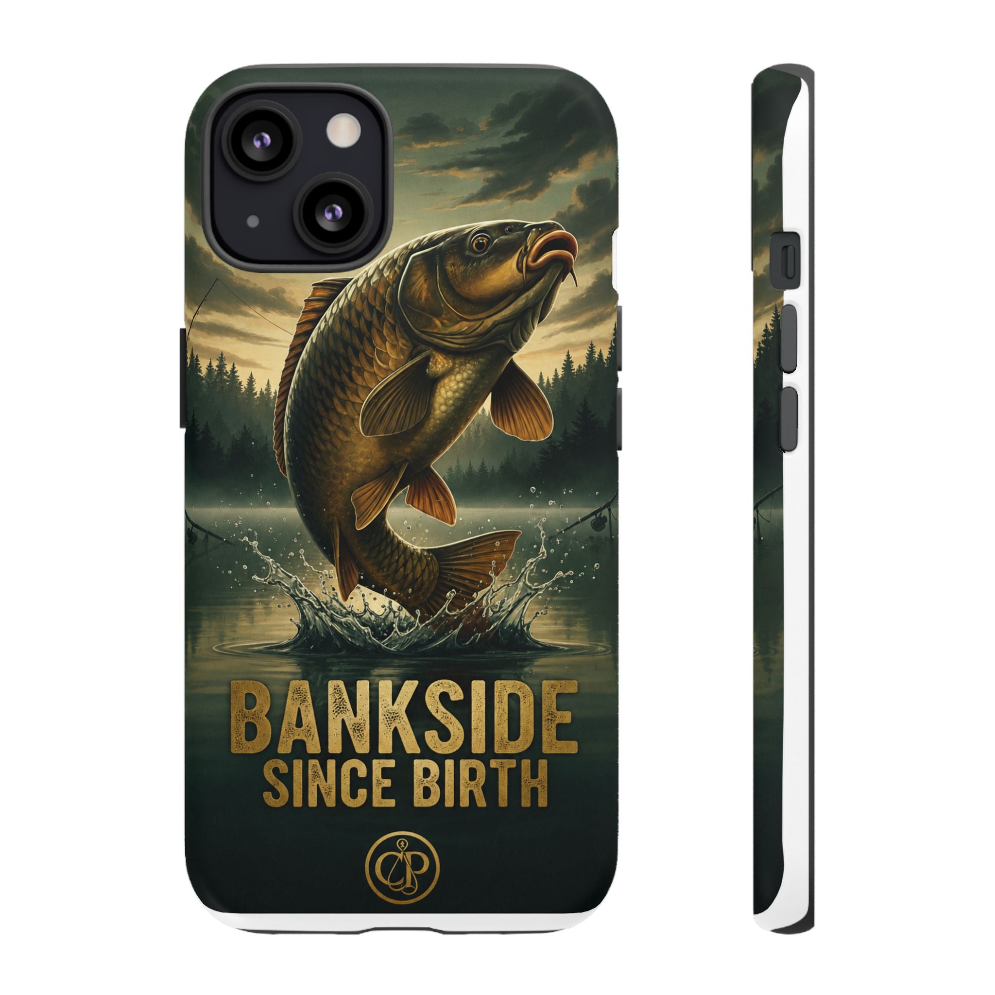 Phone Case - "Bankside Since Birth" Fishing Design (Carp Jumping, Angler Gift)
