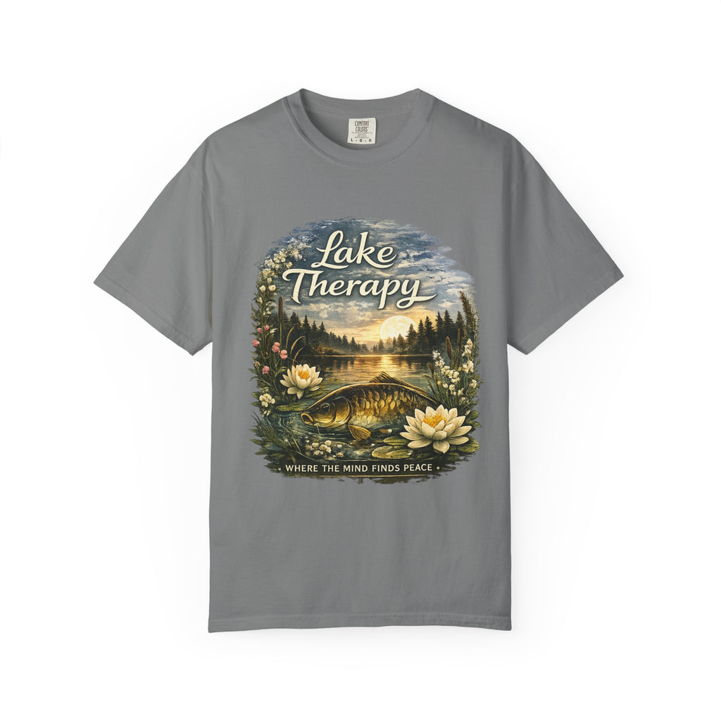 Lake Therapy T-Shirt — Scenic Nature Tee with 'Where the Mind Finds Peace'