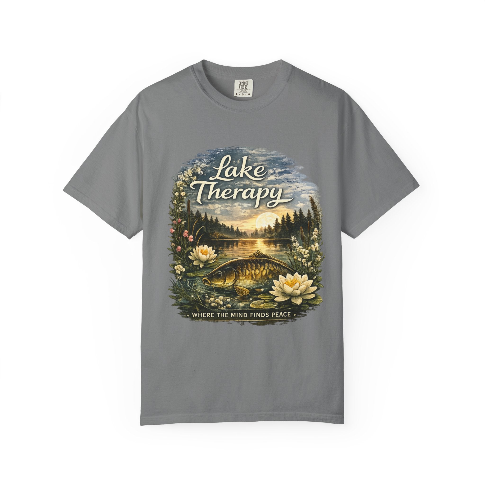 Lake Therapy T-Shirt — Scenic Nature Tee with 'Where the Mind Finds Peace'