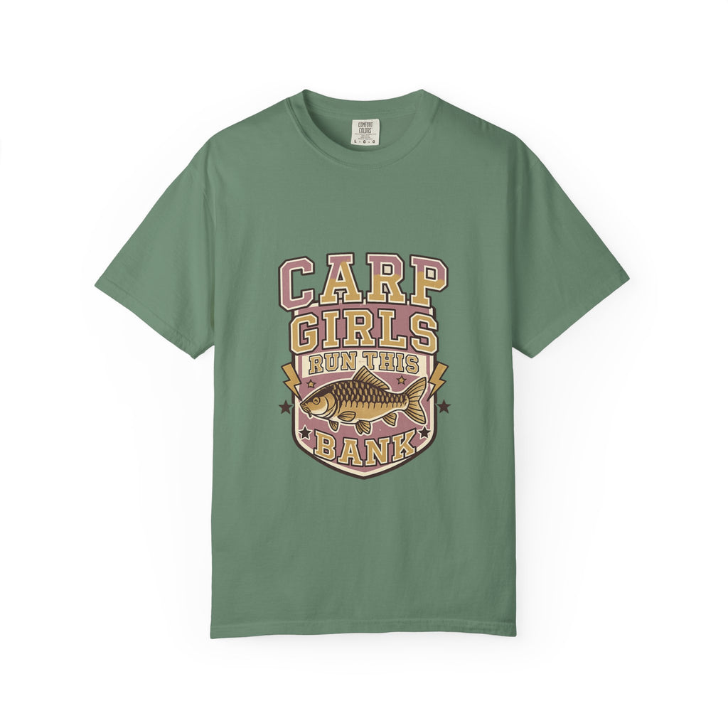 Carp Girls Run This Bank T-Shirt — Fishing Graphic Tee for Women Anglers