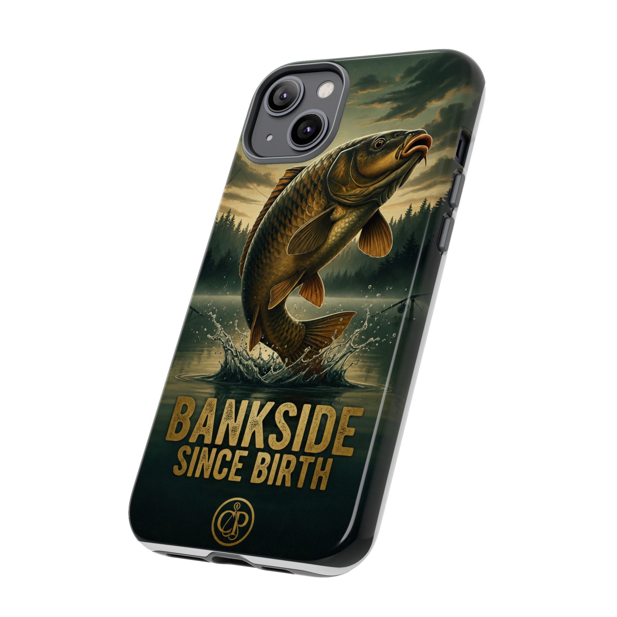 Phone Case - "Bankside Since Birth" Fishing Design (Carp Jumping, Angler Gift)