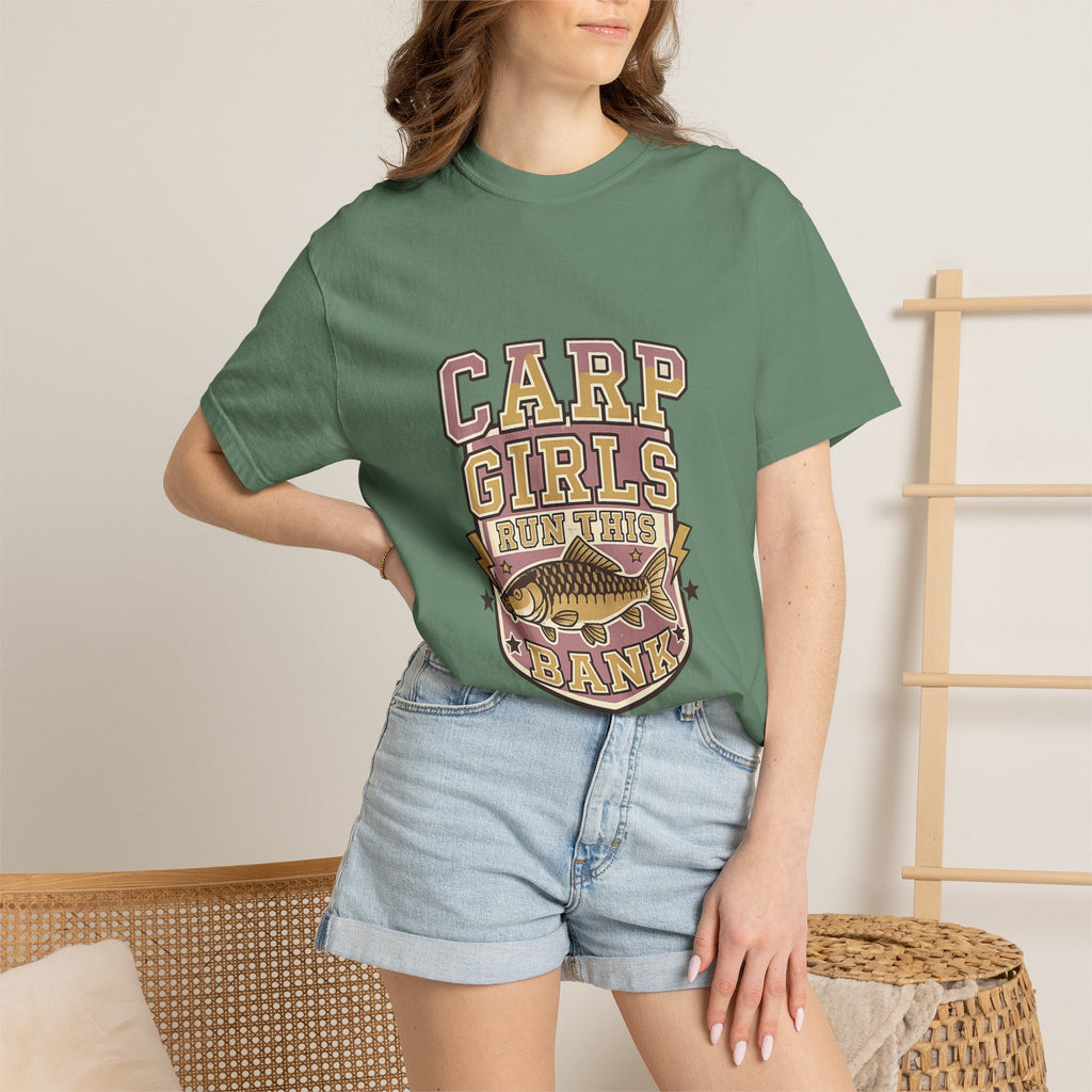 Carp Girls Run This Bank T-Shirt — Fishing Graphic Tee for Women Anglers