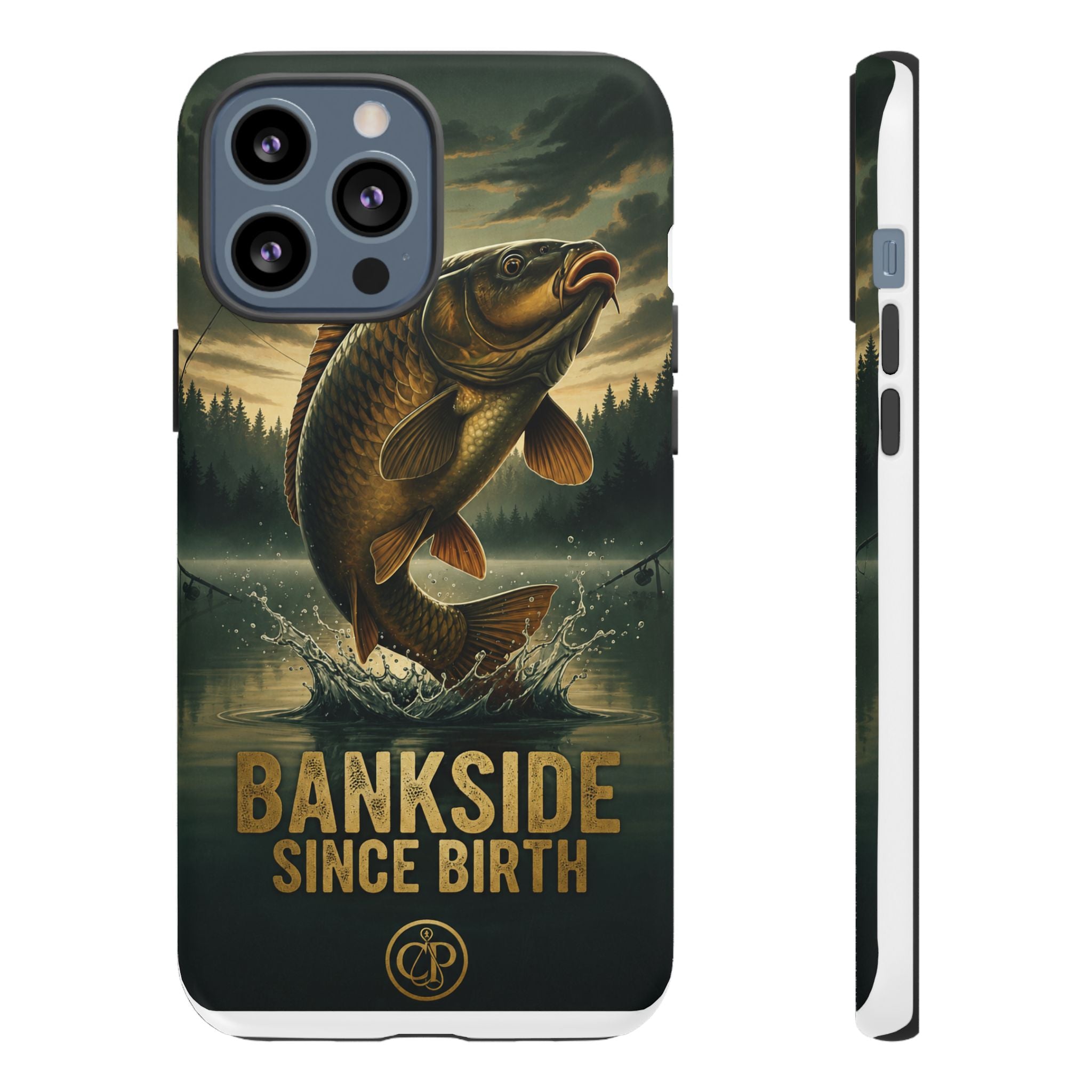 Phone Case - "Bankside Since Birth" Fishing Design (Carp Jumping, Angler Gift)