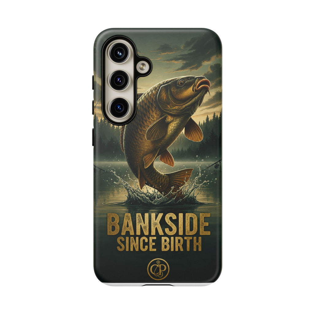 Phone Case - "Bankside Since Birth" Fishing Design (Carp Jumping, Angler Gift)