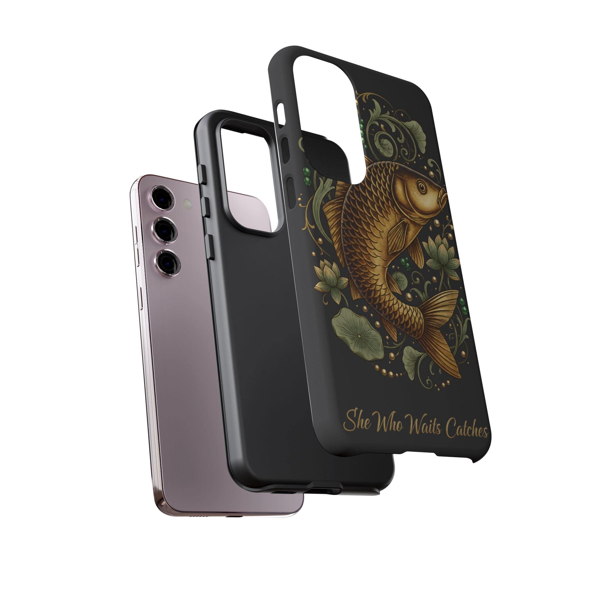 Phone Case — Carp Fish 'She Who Waits Catches' Protective Hard Cover