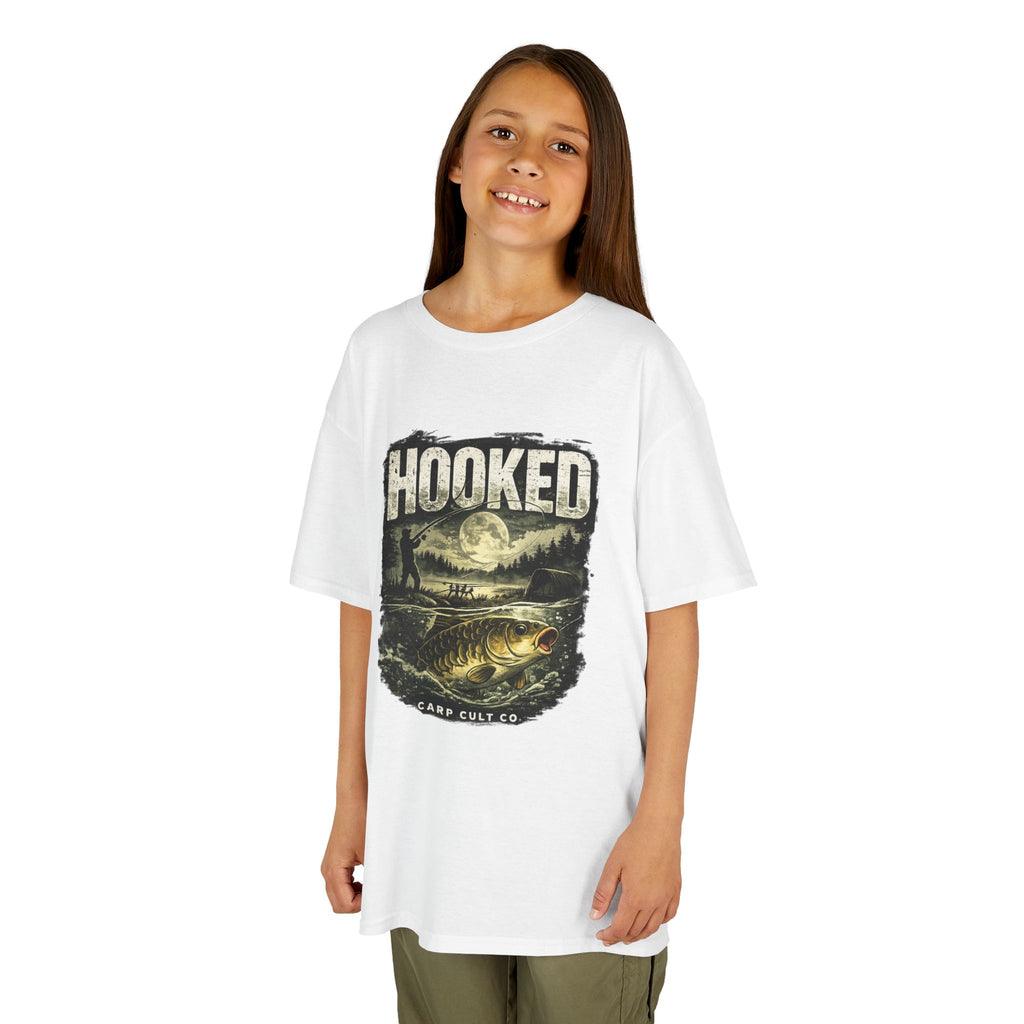 Kids T-Shirt — "Hooked" Fishing Graphic Tee for Young Anglers