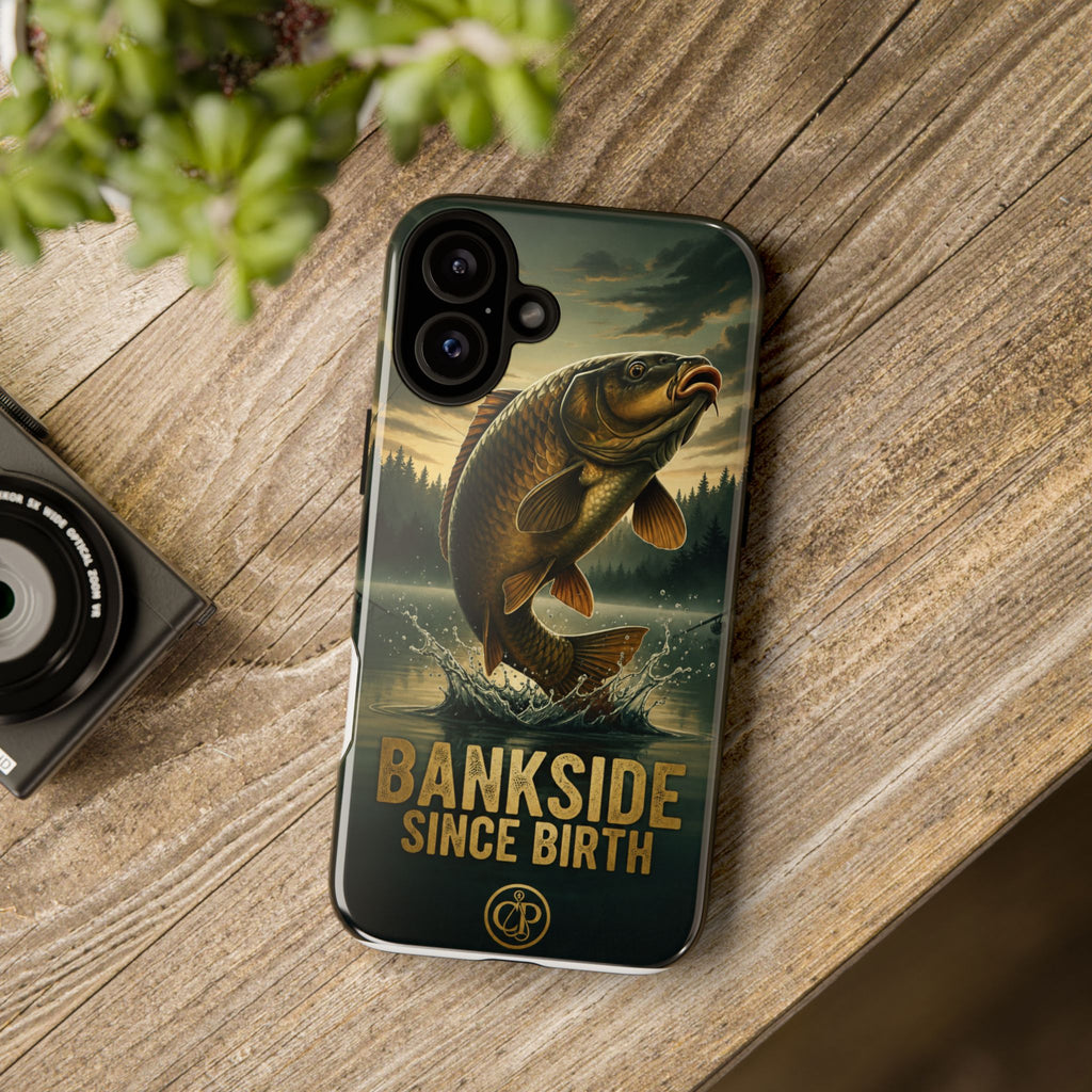 Phone Case - "Bankside Since Birth" Fishing Design (Carp Jumping, Angler Gift)