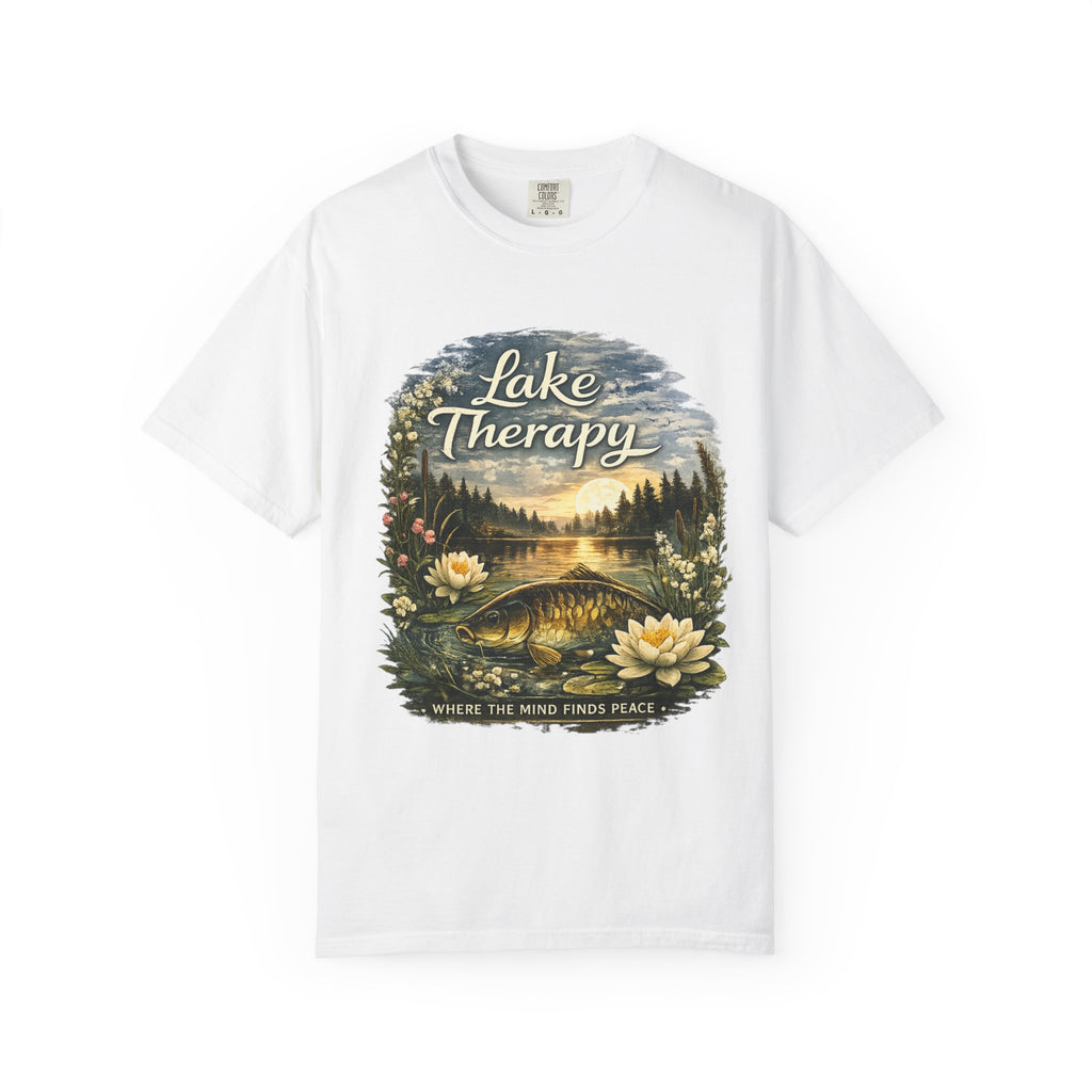 Lake Therapy T-Shirt — Scenic Nature Tee with 'Where the Mind Finds Peace'
