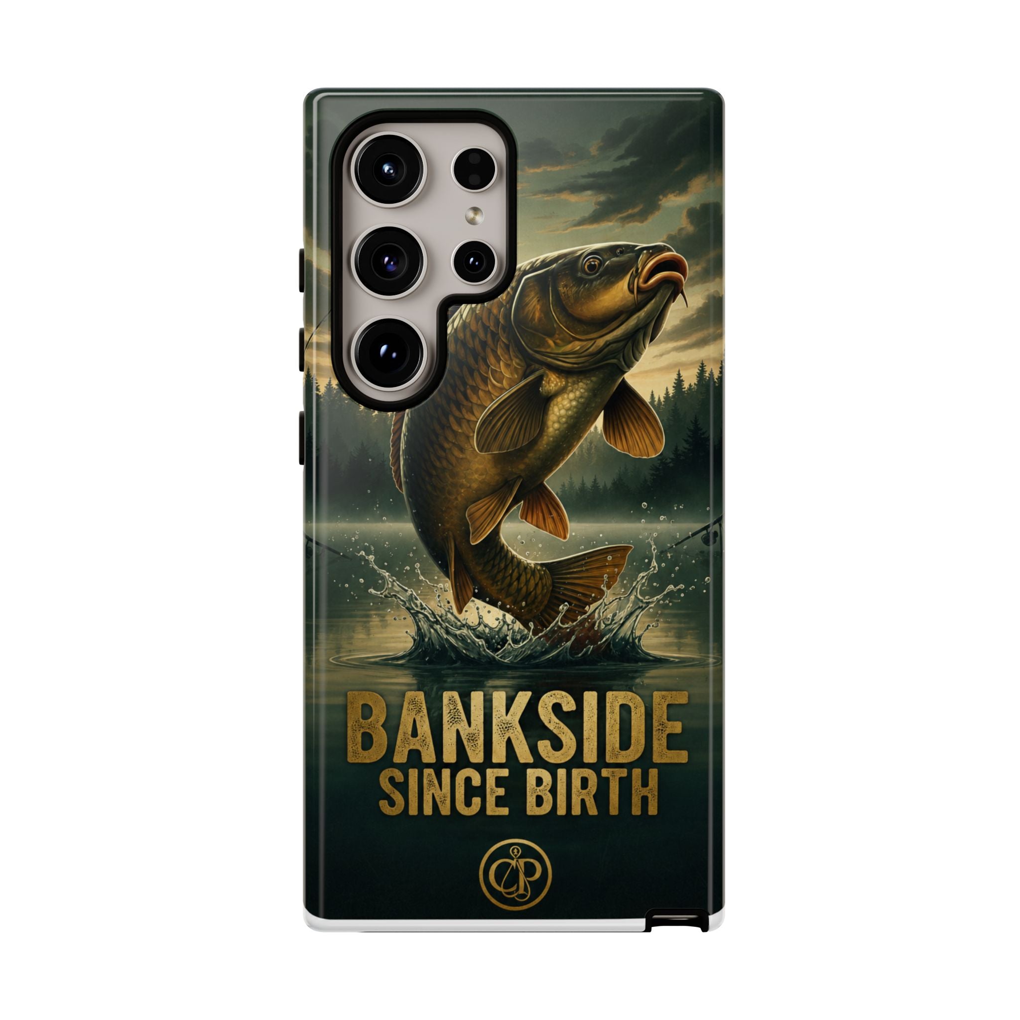 Phone Case - "Bankside Since Birth" Fishing Design (Carp Jumping, Angler Gift)