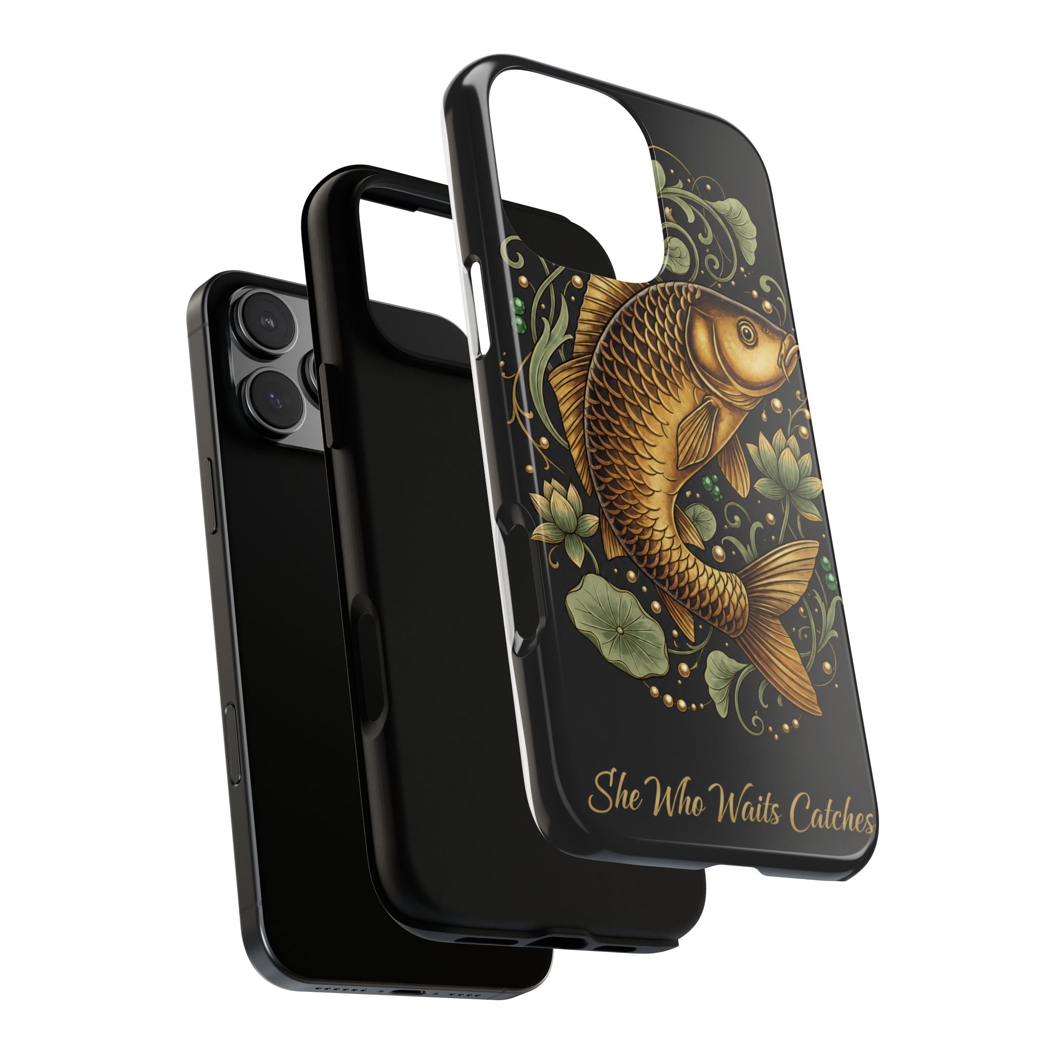 Phone Case — Carp Fish 'She Who Waits Catches' Protective Hard Cover