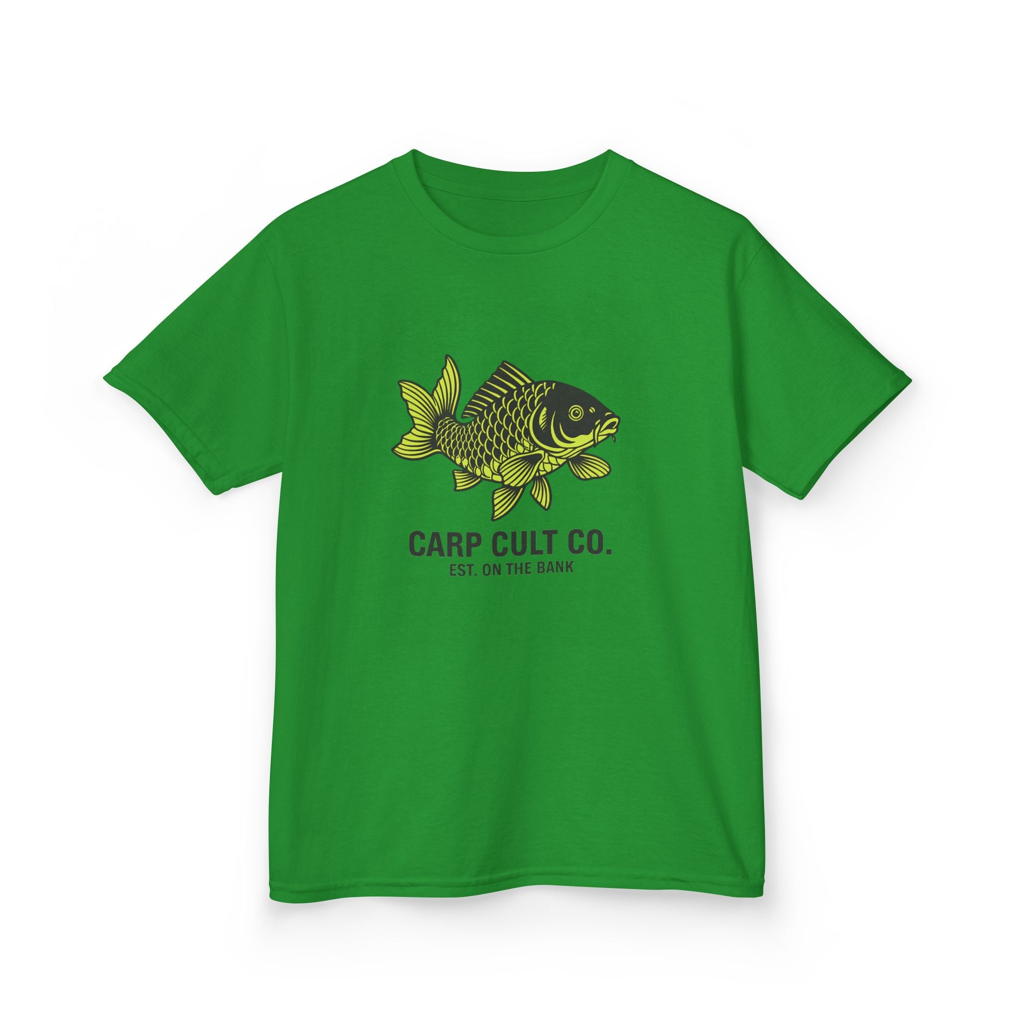 Kids Carp Cult Co. Tee — Green Carp Fishing Graphic Shirt
