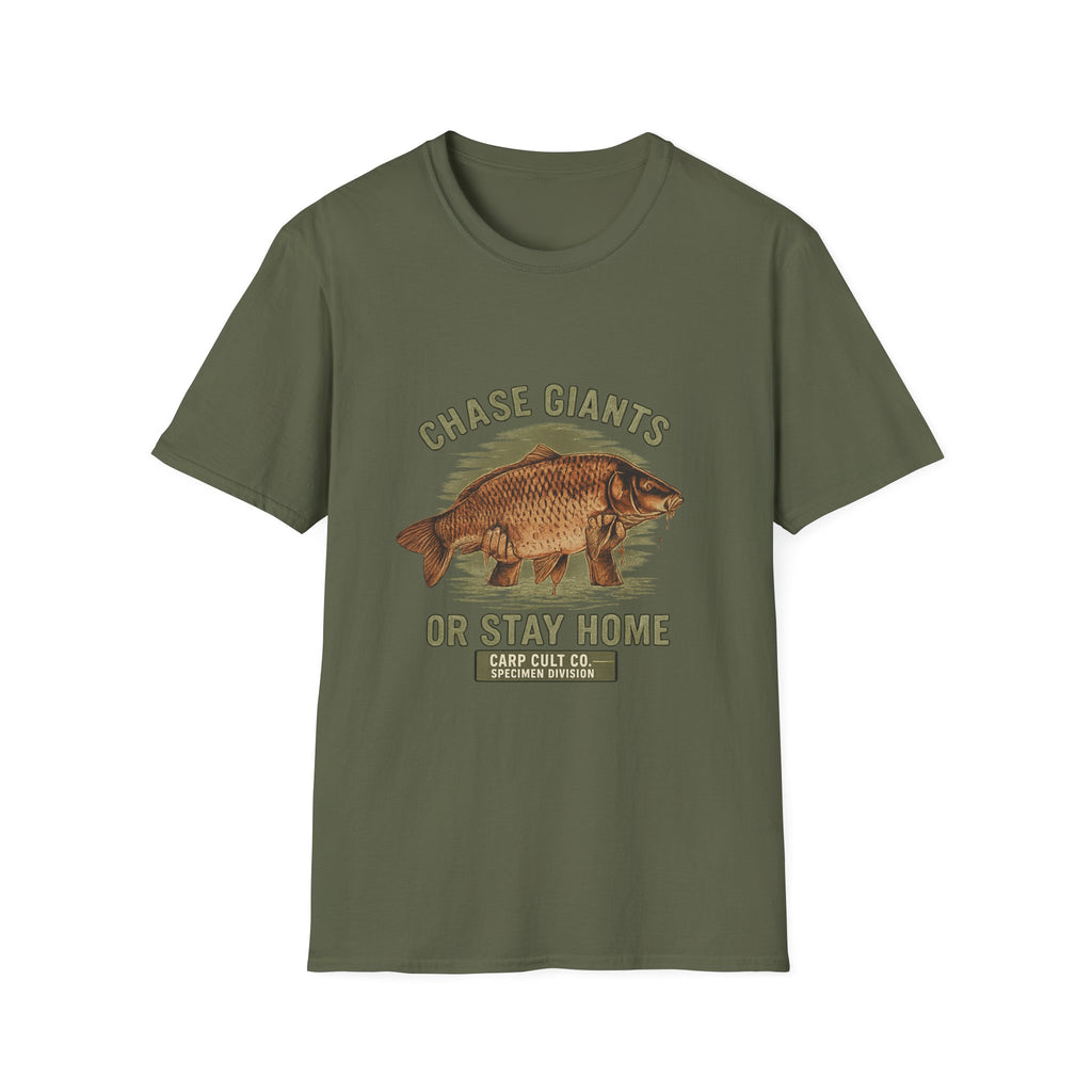 Fishing T-Shirt — “Chase Giants or Stay Home” Vintage Carp Graphic Tee