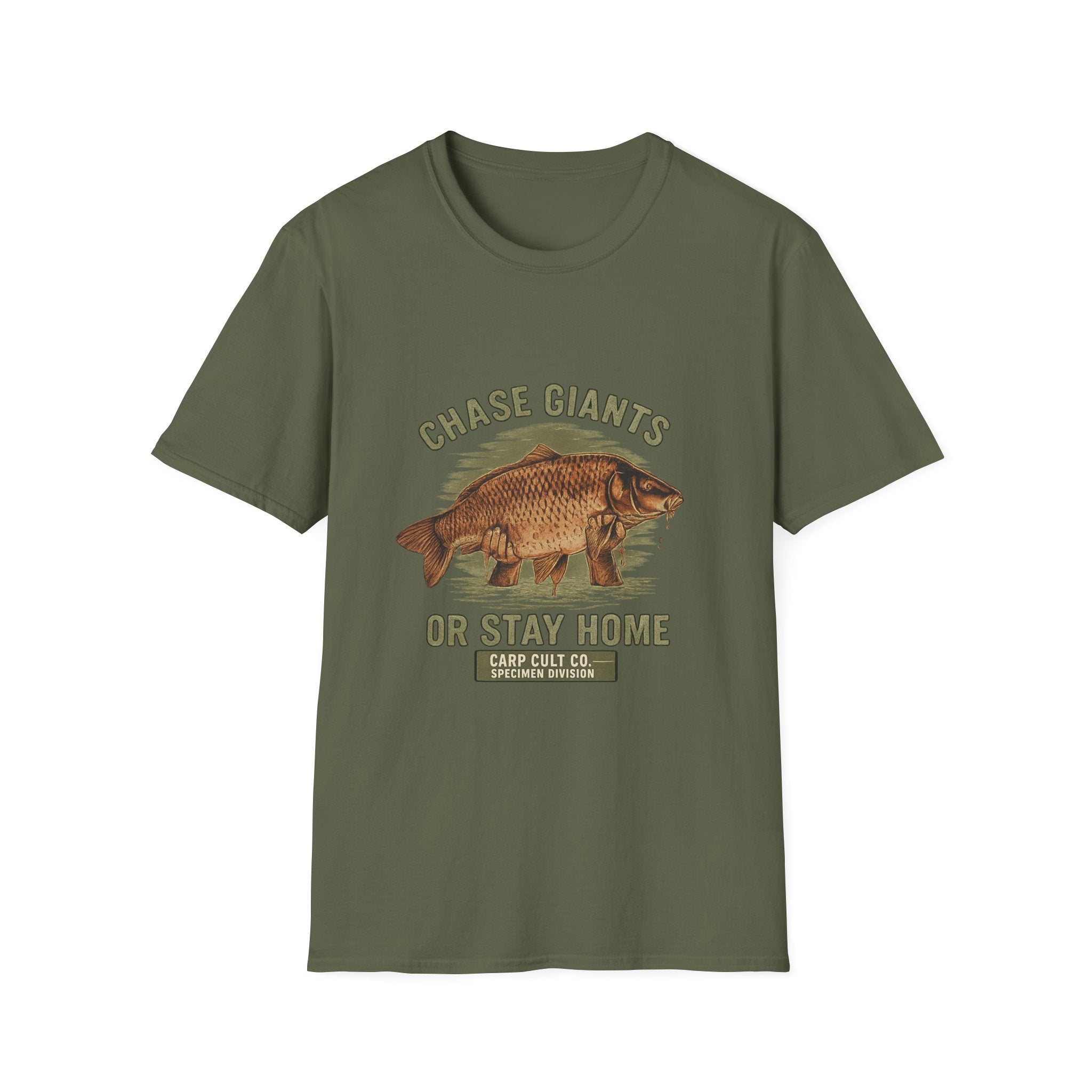 Fishing T-Shirt — “Chase Giants or Stay Home” Vintage Carp Graphic Tee