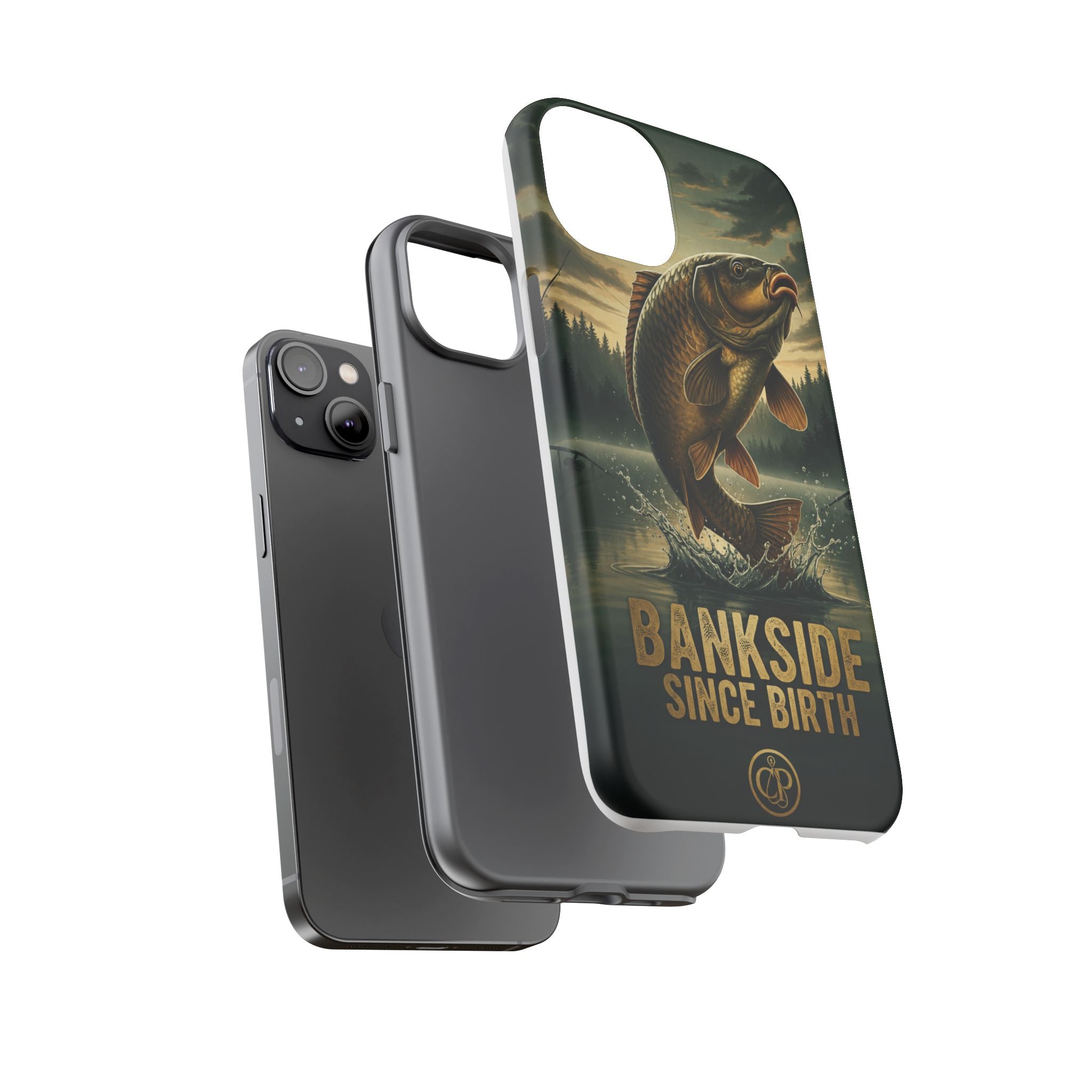 Phone Case - "Bankside Since Birth" Fishing Design (Carp Jumping, Angler Gift)