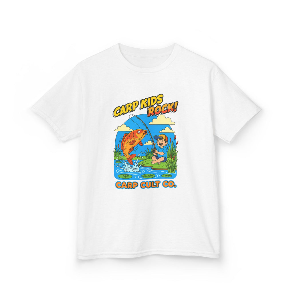 Kids Fishing Tee – "Carp Kids Rock!" Graphic Shirt for Young Anglers