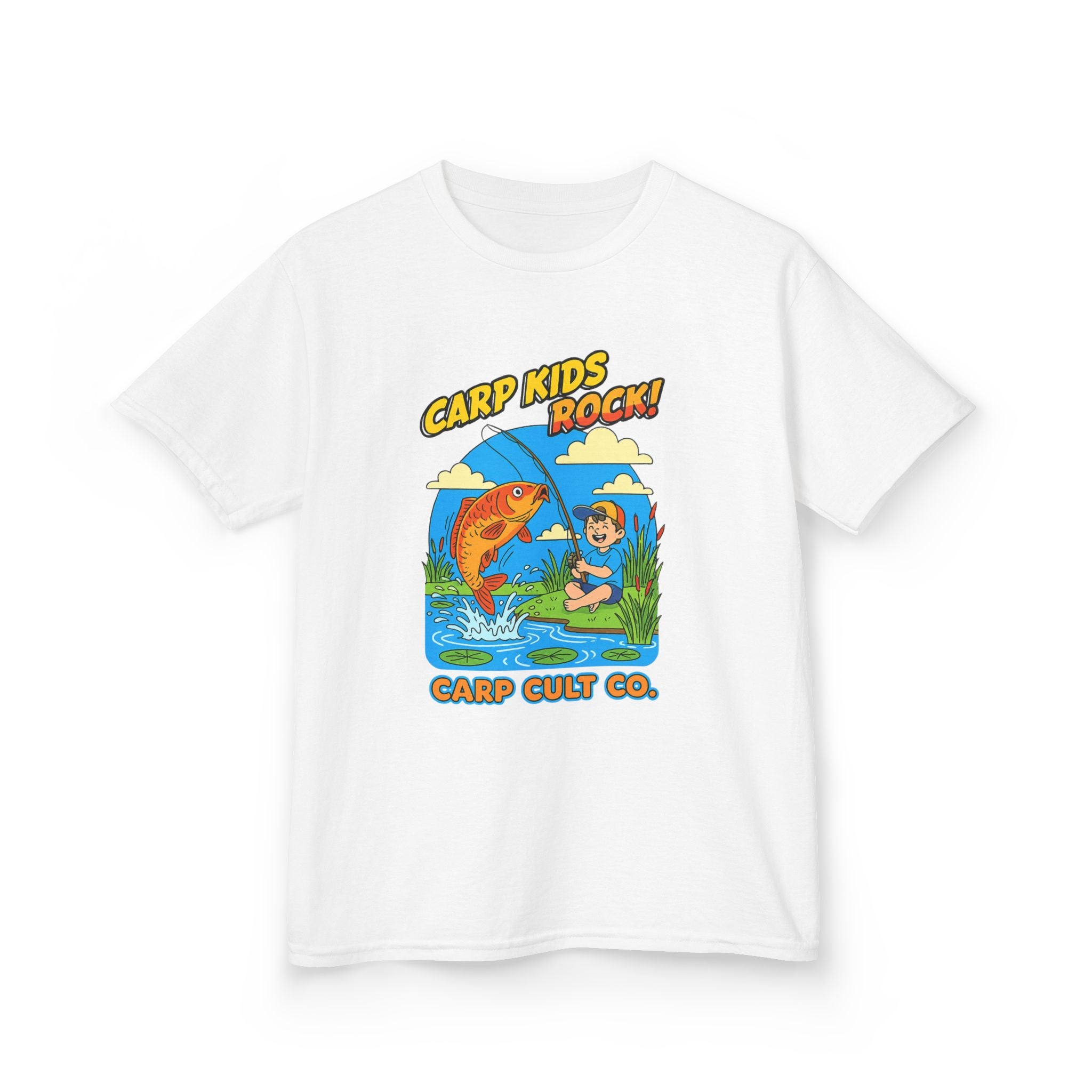 Kids Fishing Tee – "Carp Kids Rock!" Graphic Shirt for Young Anglers
