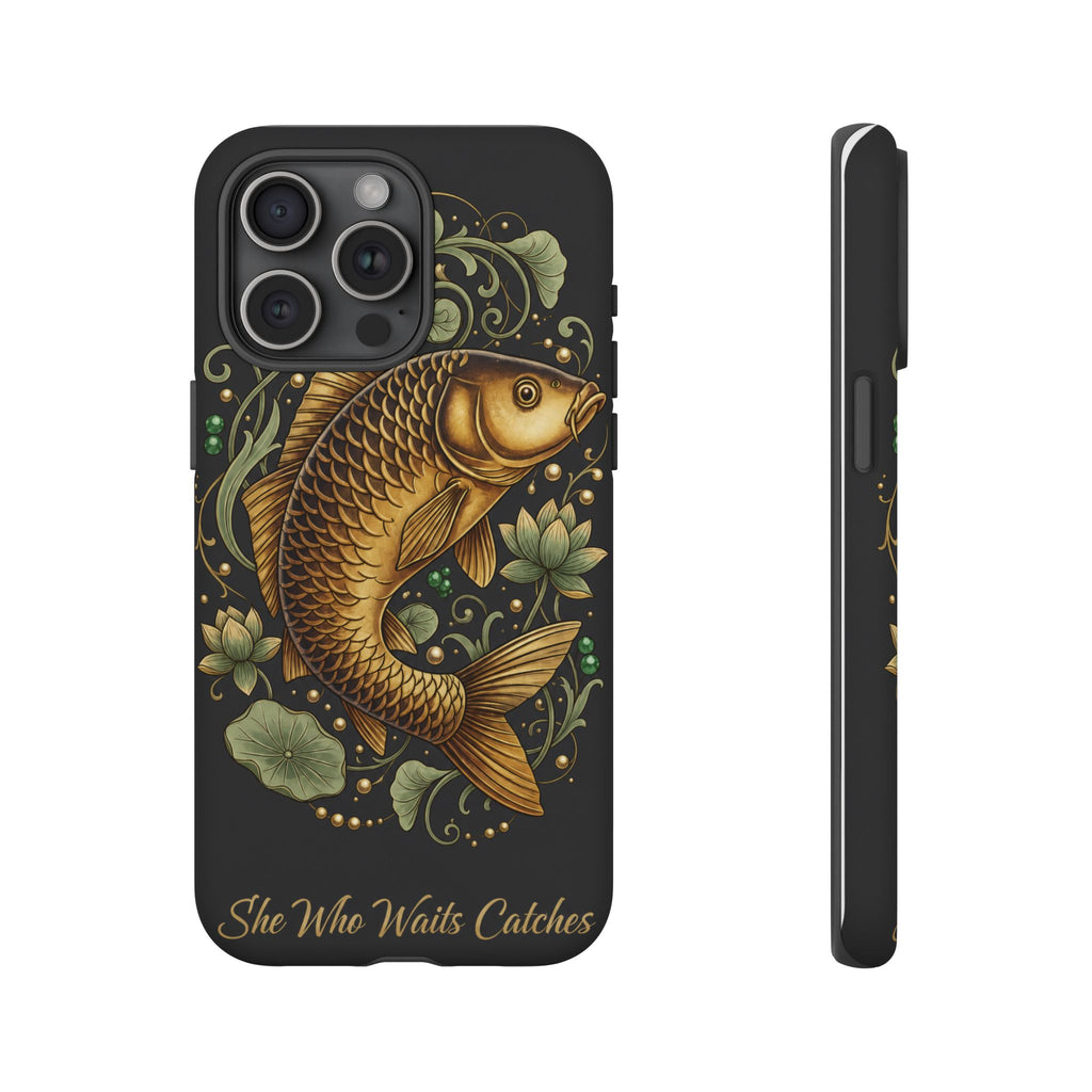 Phone Case — Carp Fish 'She Who Waits Catches' Protective Hard Cover