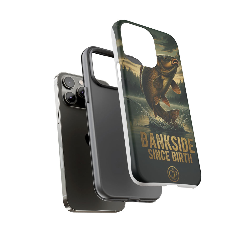 Phone Case - "Bankside Since Birth" Fishing Design (Carp Jumping, Angler Gift)