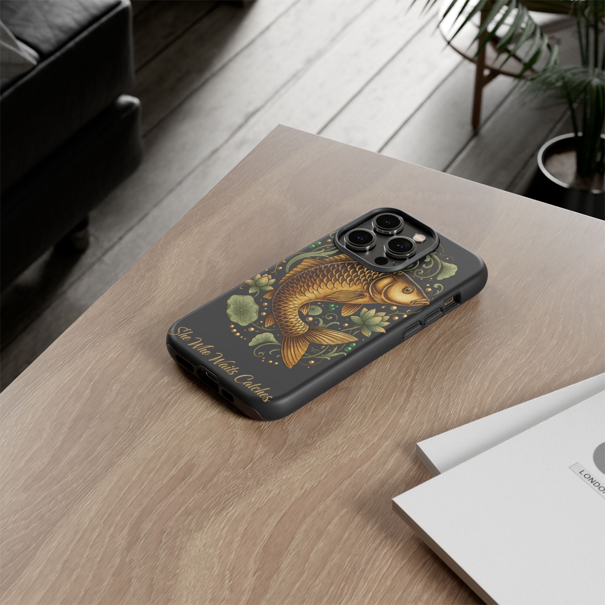 Phone Case — Carp Fish 'She Who Waits Catches' Protective Hard Cover
