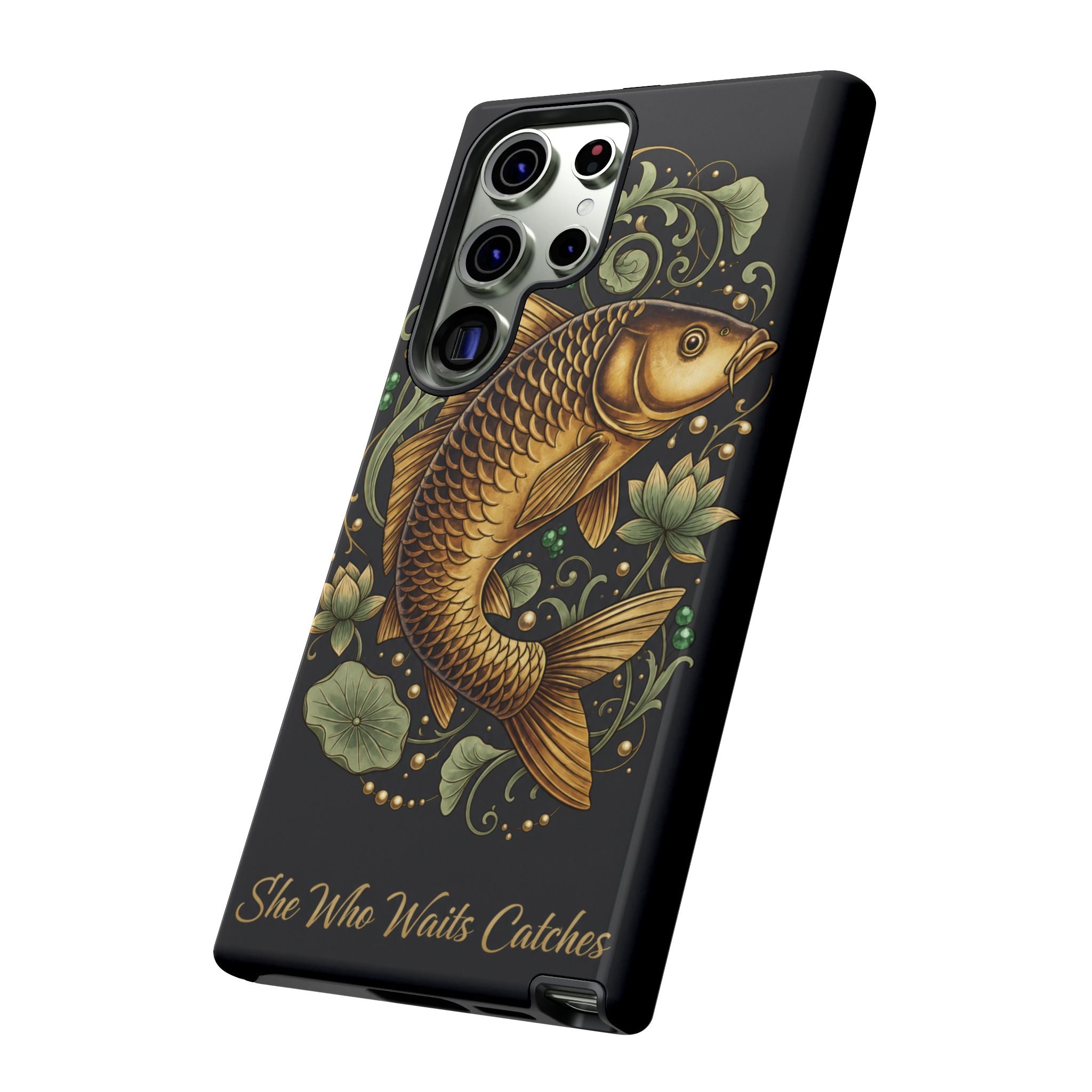 Phone Case — Carp Fish 'She Who Waits Catches' Protective Hard Cover