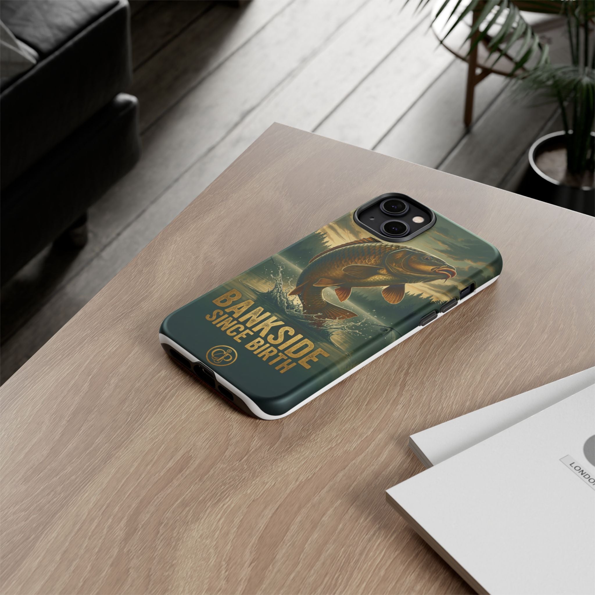 Phone Case - "Bankside Since Birth" Fishing Design (Carp Jumping, Angler Gift)