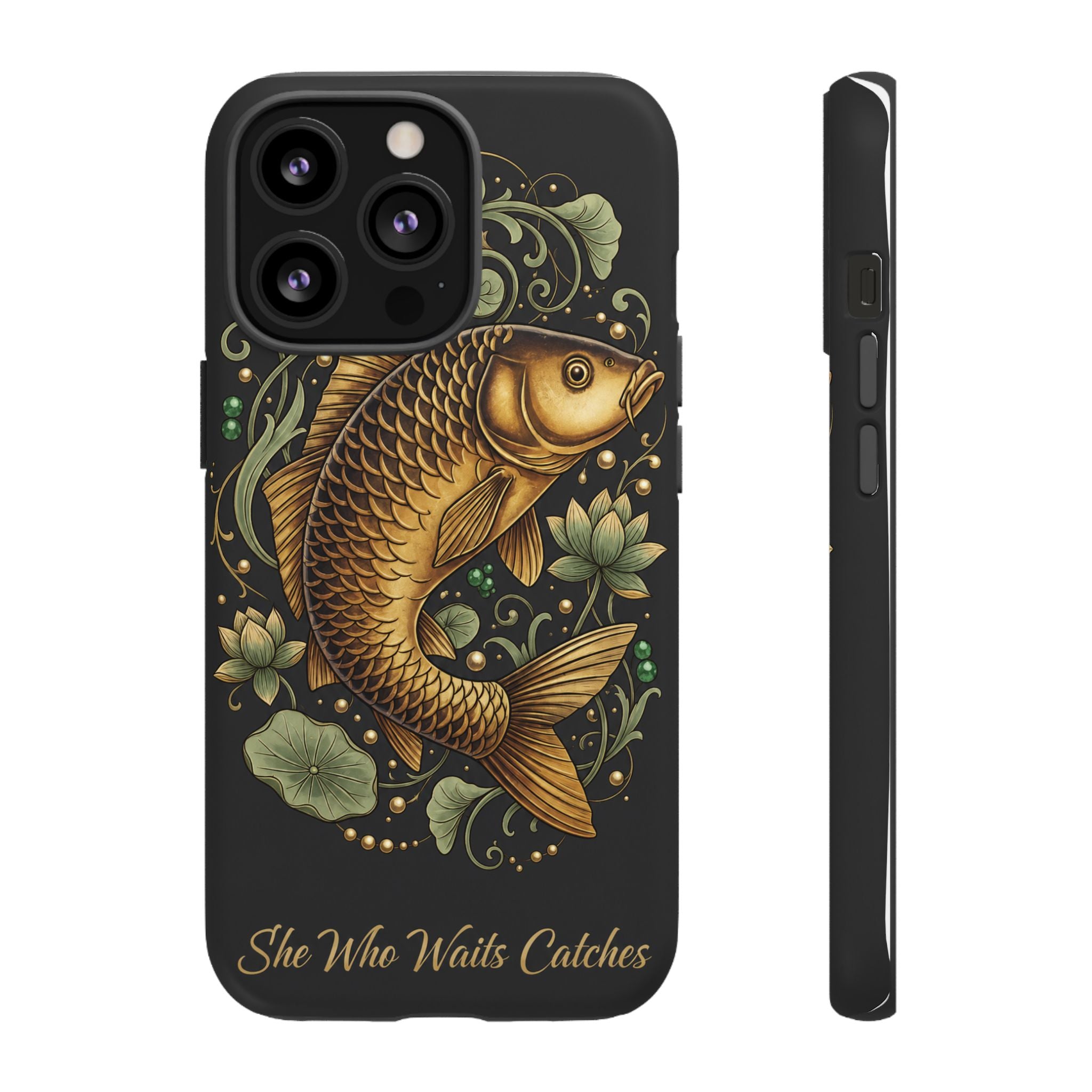Phone Case — Carp Fish 'She Who Waits Catches' Protective Hard Cover