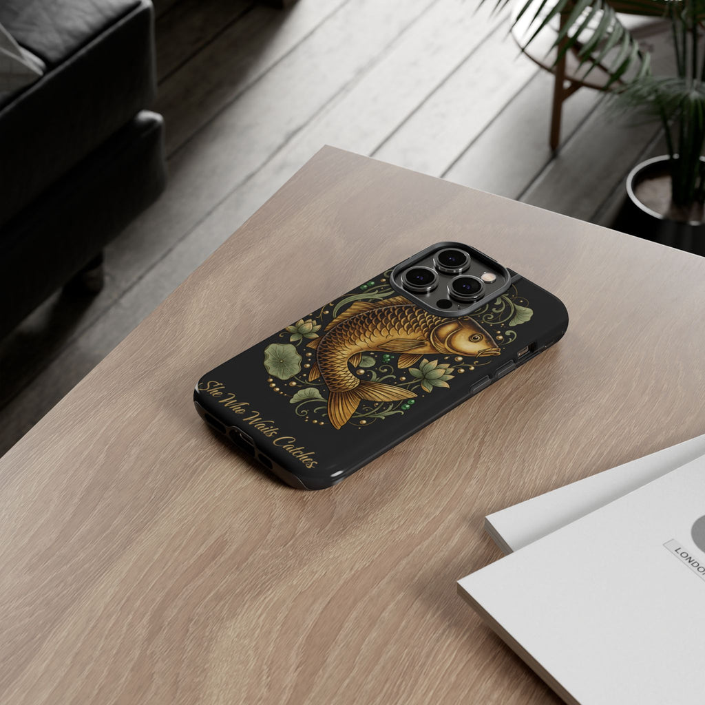 Phone Case — Carp Fish 'She Who Waits Catches' Protective Hard Cover