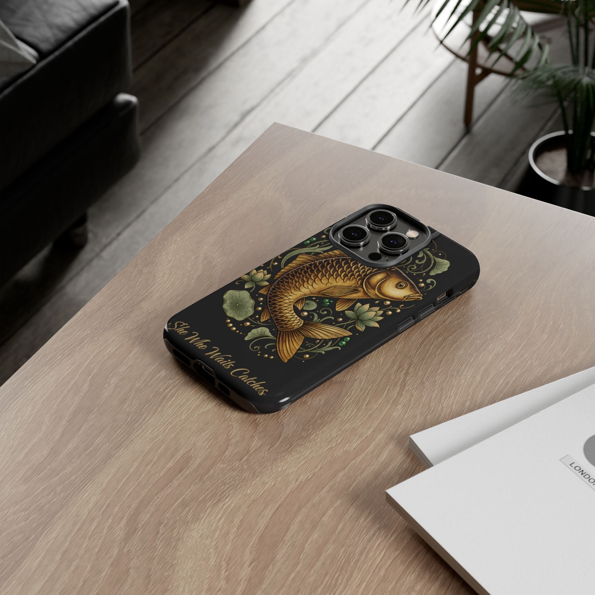 Phone Case — Carp Fish 'She Who Waits Catches' Protective Hard Cover
