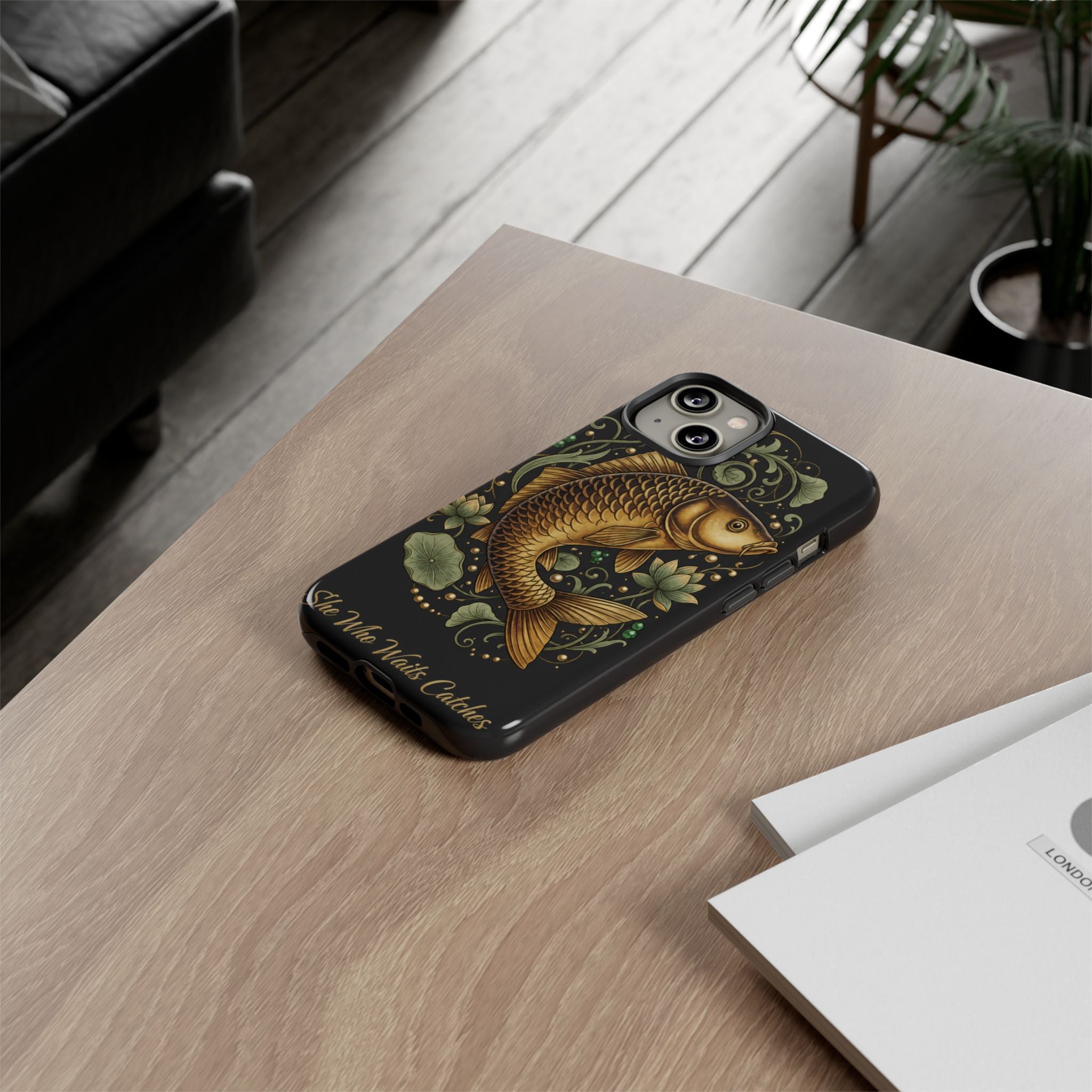 Phone Case — Carp Fish 'She Who Waits Catches' Protective Hard Cover