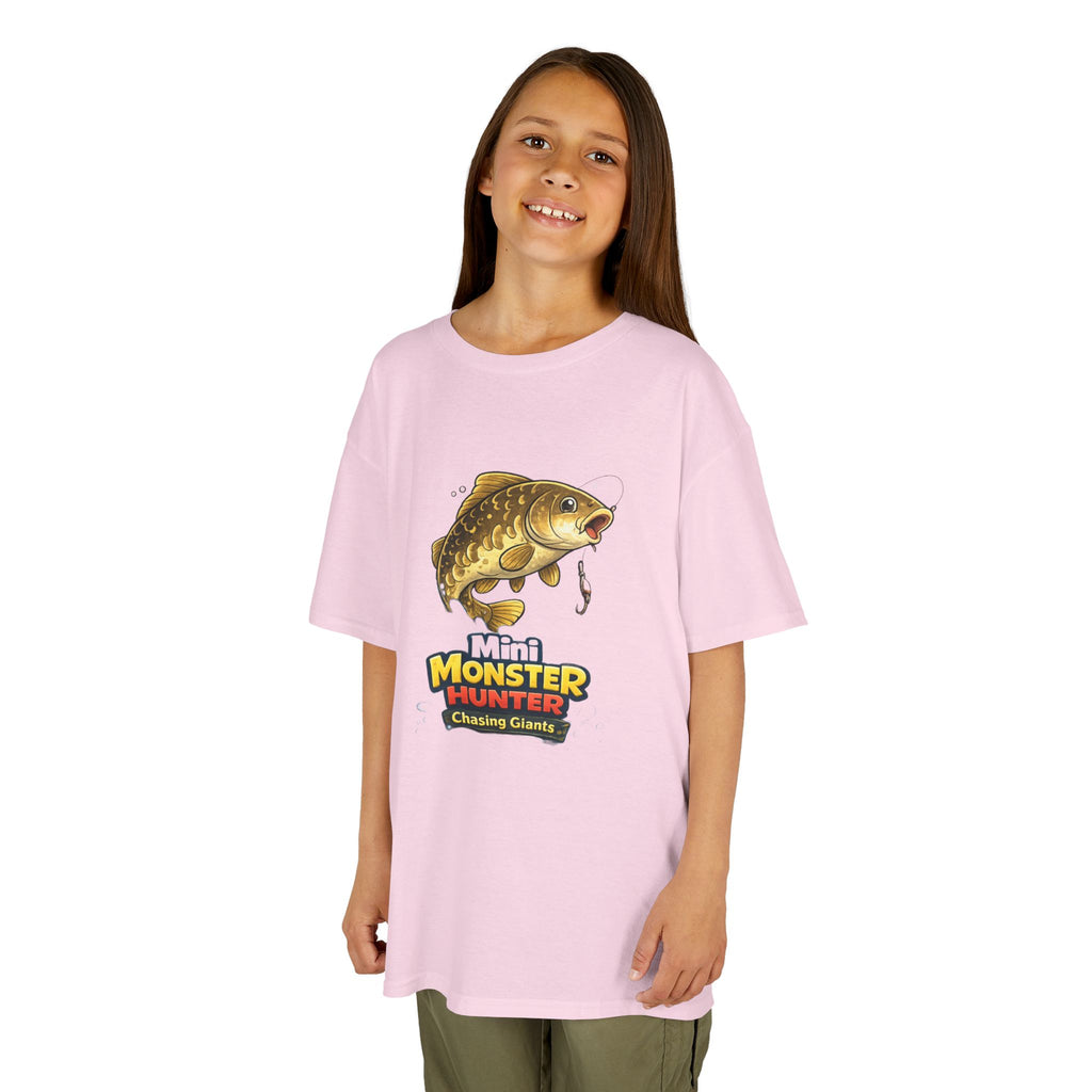 Kids Fishing Tee — "Mini Monster Hunter" Bass Graphic Shirt