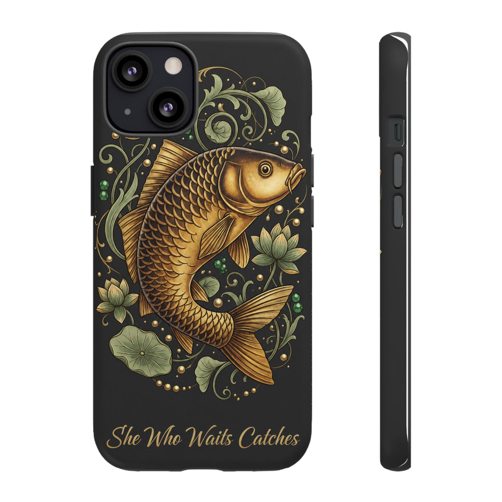 Phone Case — Carp Fish 'She Who Waits Catches' Protective Hard Cover
