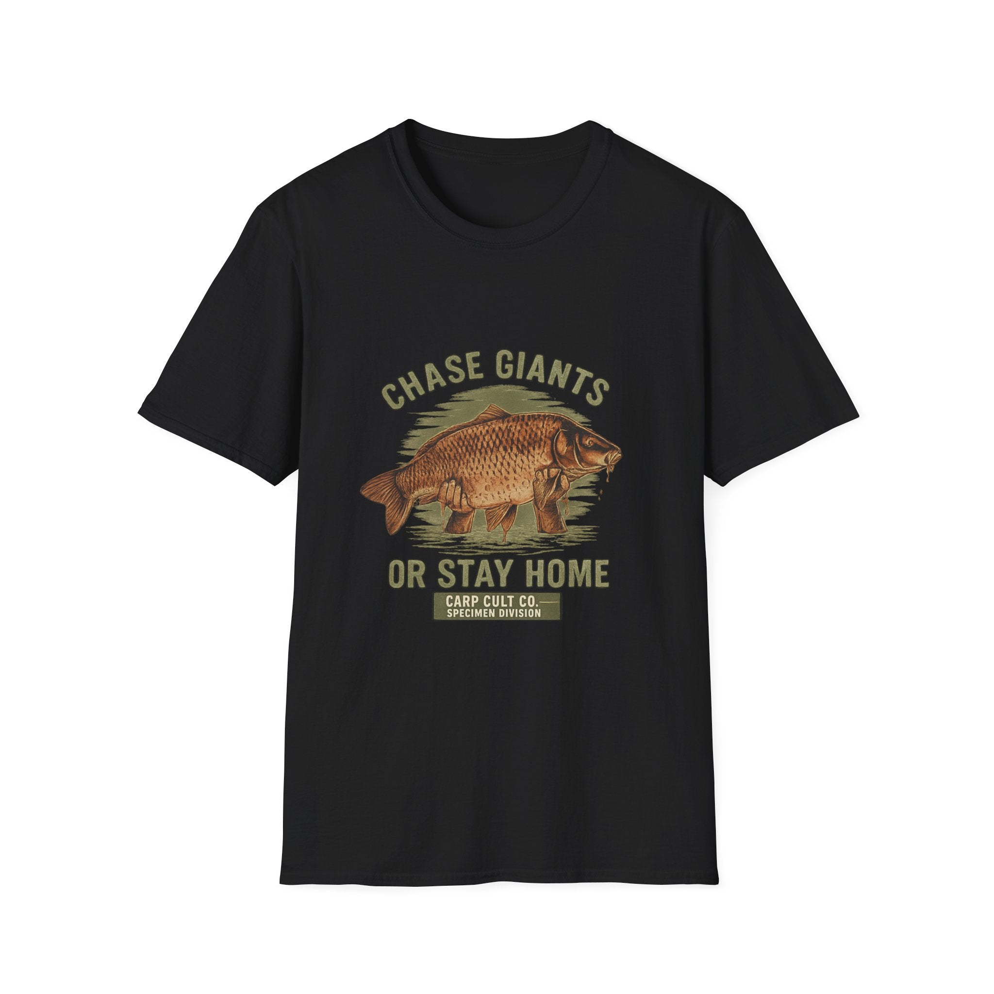 Fishing T-Shirt — “Chase Giants or Stay Home” Vintage Carp Graphic Tee