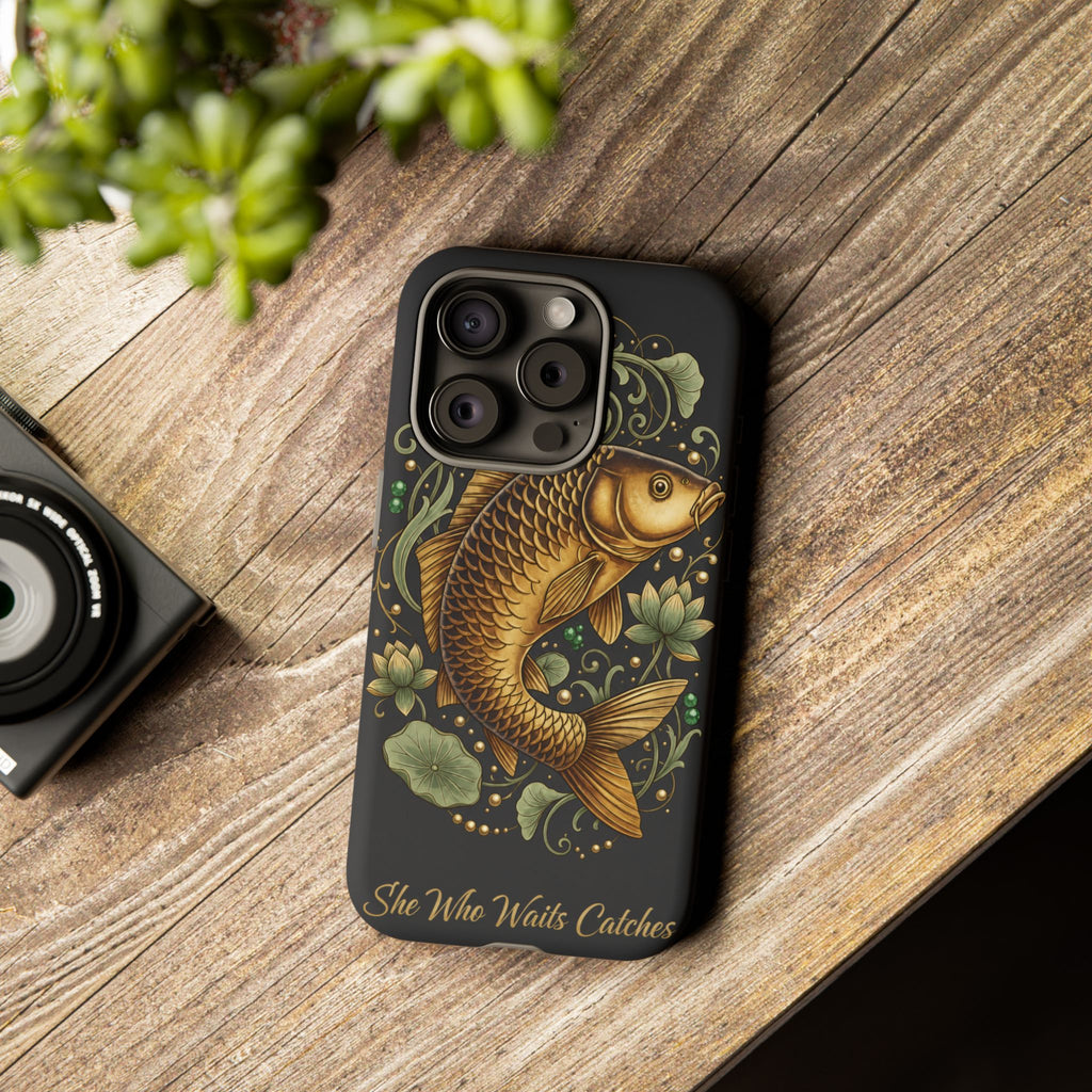 Phone Case — Carp Fish 'She Who Waits Catches' Protective Hard Cover