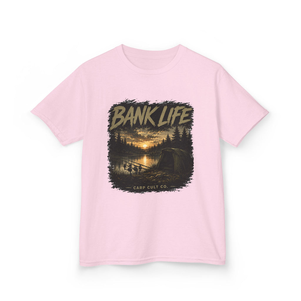 Kids Tee — 'Bank Life' Sunset Lake Fishing Graphic