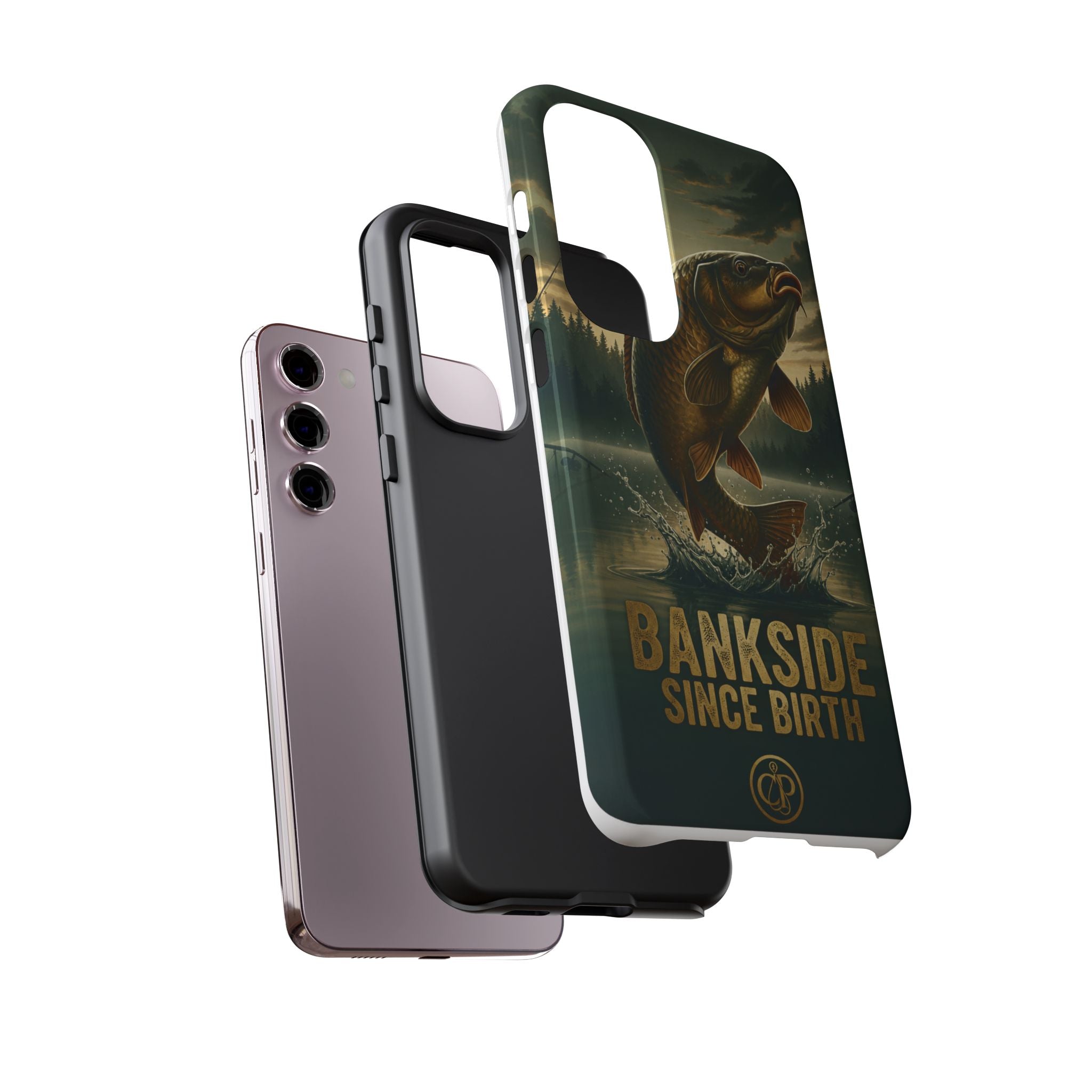 Phone Case - "Bankside Since Birth" Fishing Design (Carp Jumping, Angler Gift)