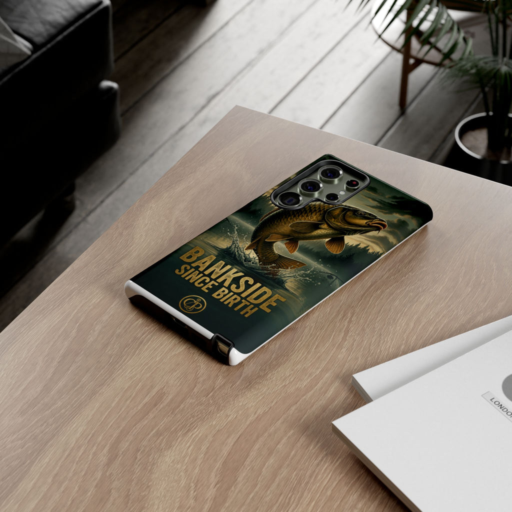 Phone Case - "Bankside Since Birth" Fishing Design (Carp Jumping, Angler Gift)