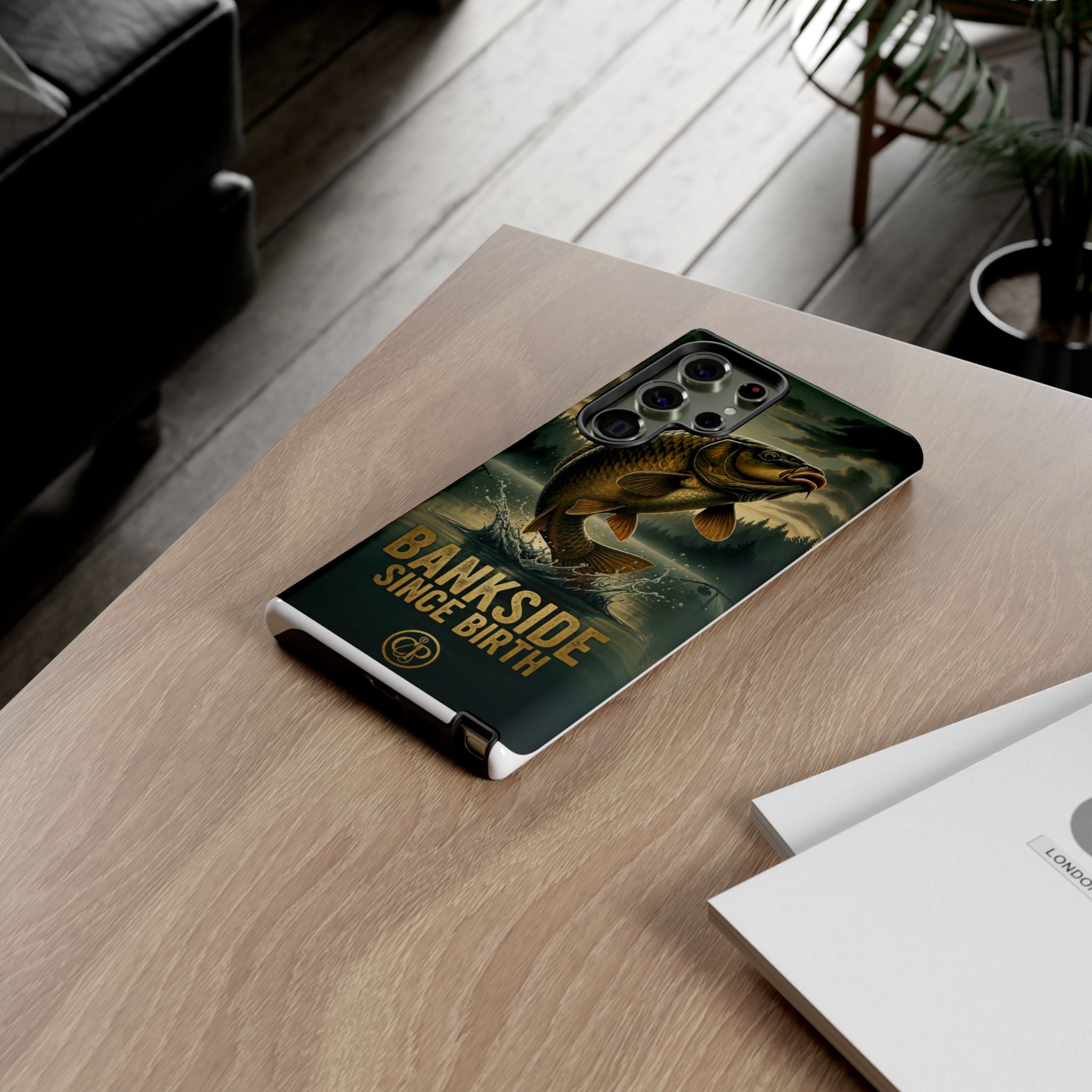 Phone Case - "Bankside Since Birth" Fishing Design (Carp Jumping, Angler Gift)