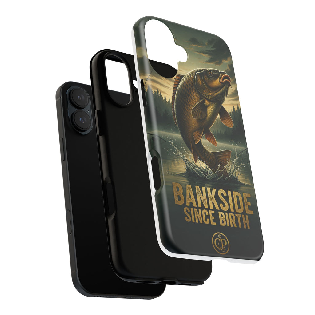 Phone Case - "Bankside Since Birth" Fishing Design (Carp Jumping, Angler Gift)