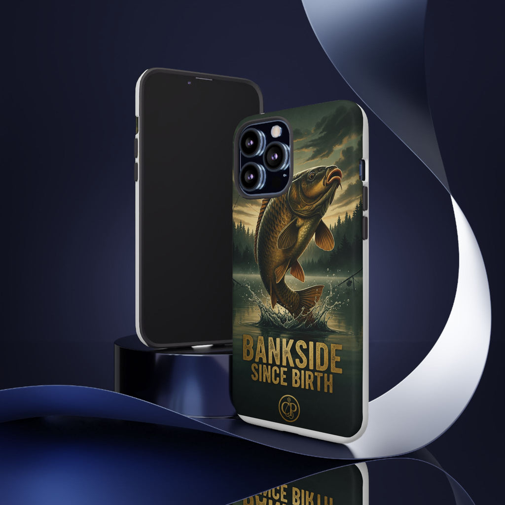 Phone Case - "Bankside Since Birth" Fishing Design (Carp Jumping, Angler Gift)