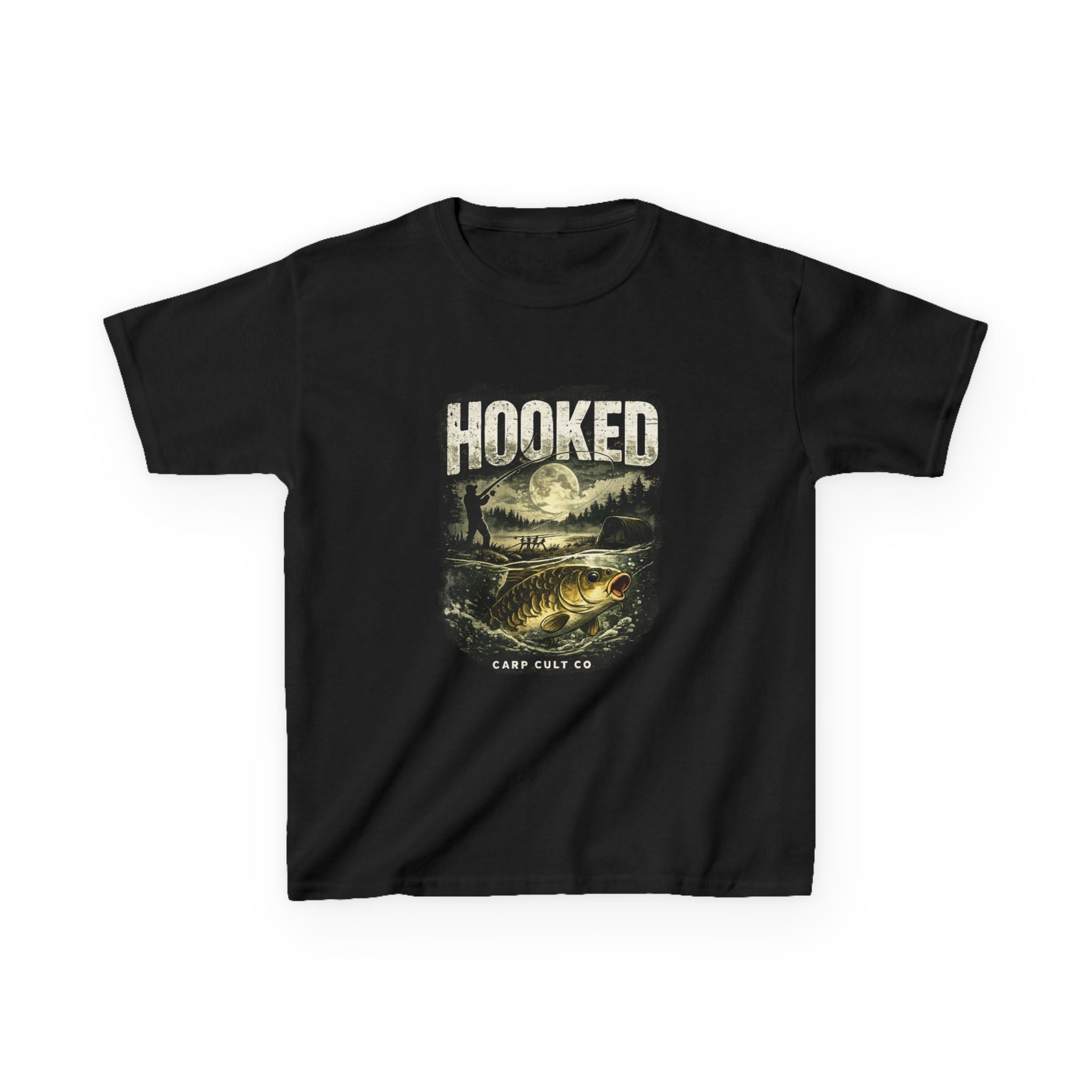 Kids T-Shirt — "Hooked" Fishing Graphic Tee for Young Anglers