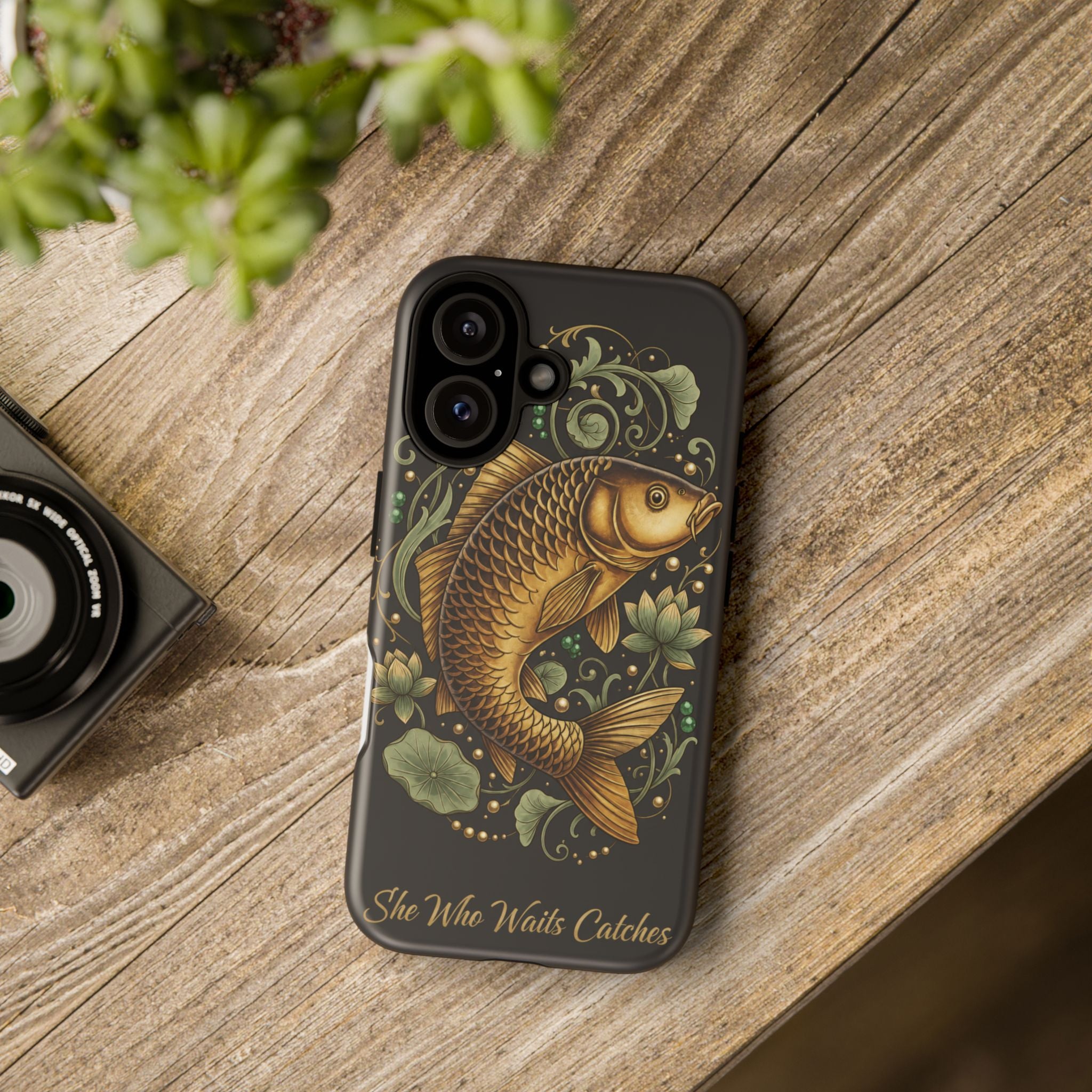 Phone Case — Carp Fish 'She Who Waits Catches' Protective Hard Cover
