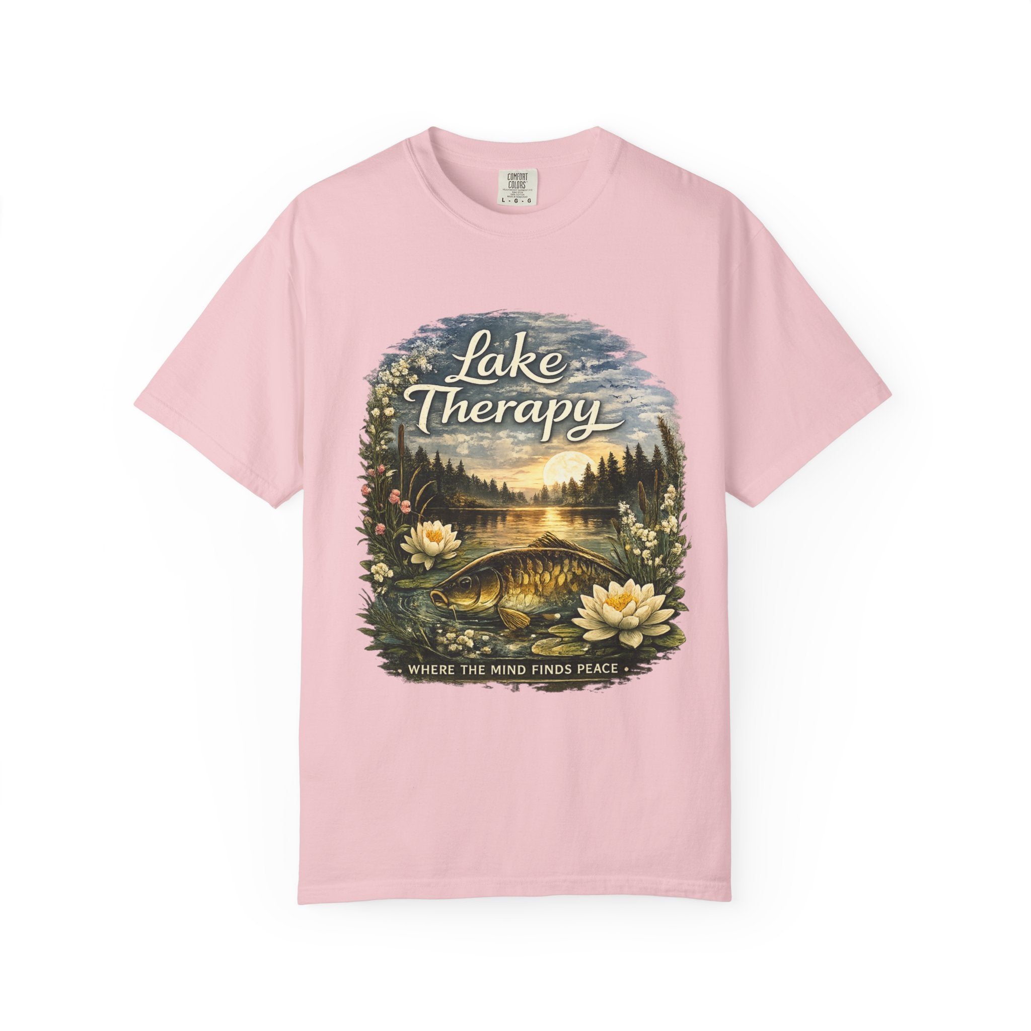 Lake Therapy T-Shirt — Scenic Nature Tee with 'Where the Mind Finds Peace'