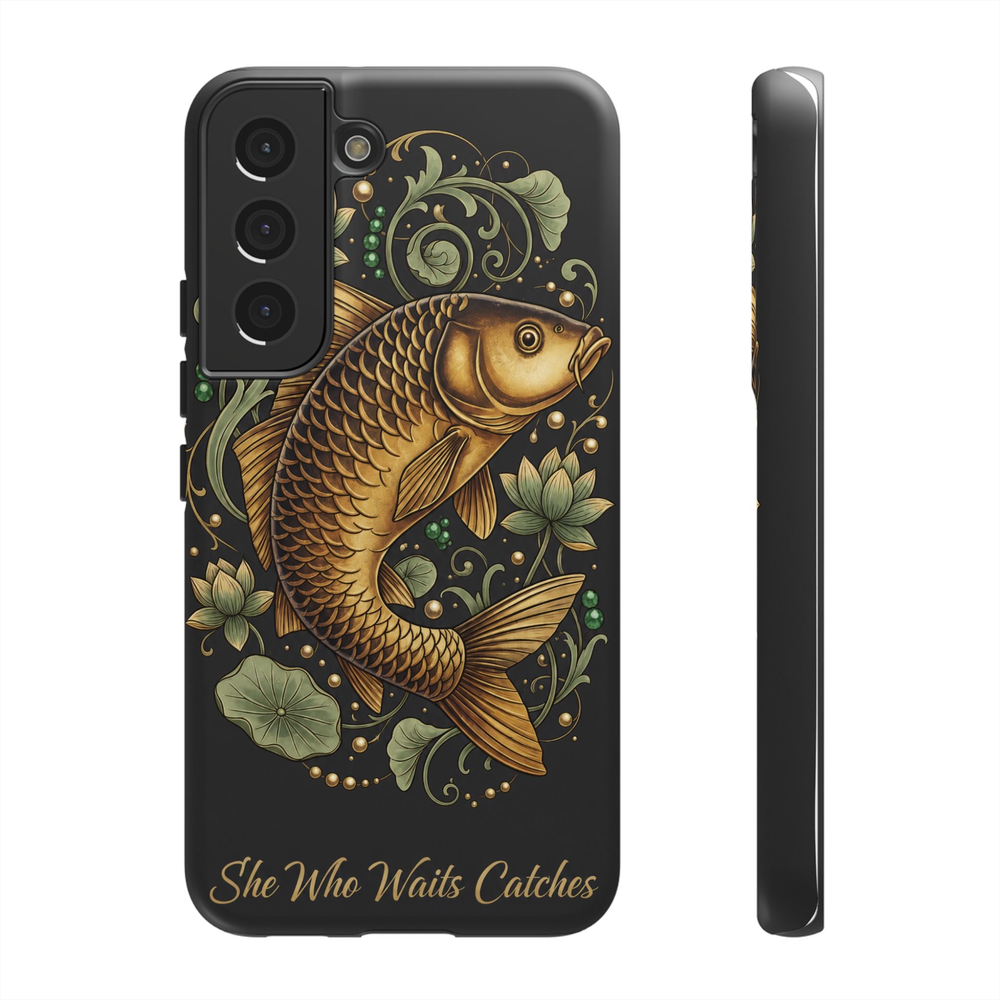 Phone Case — Carp Fish 'She Who Waits Catches' Protective Hard Cover