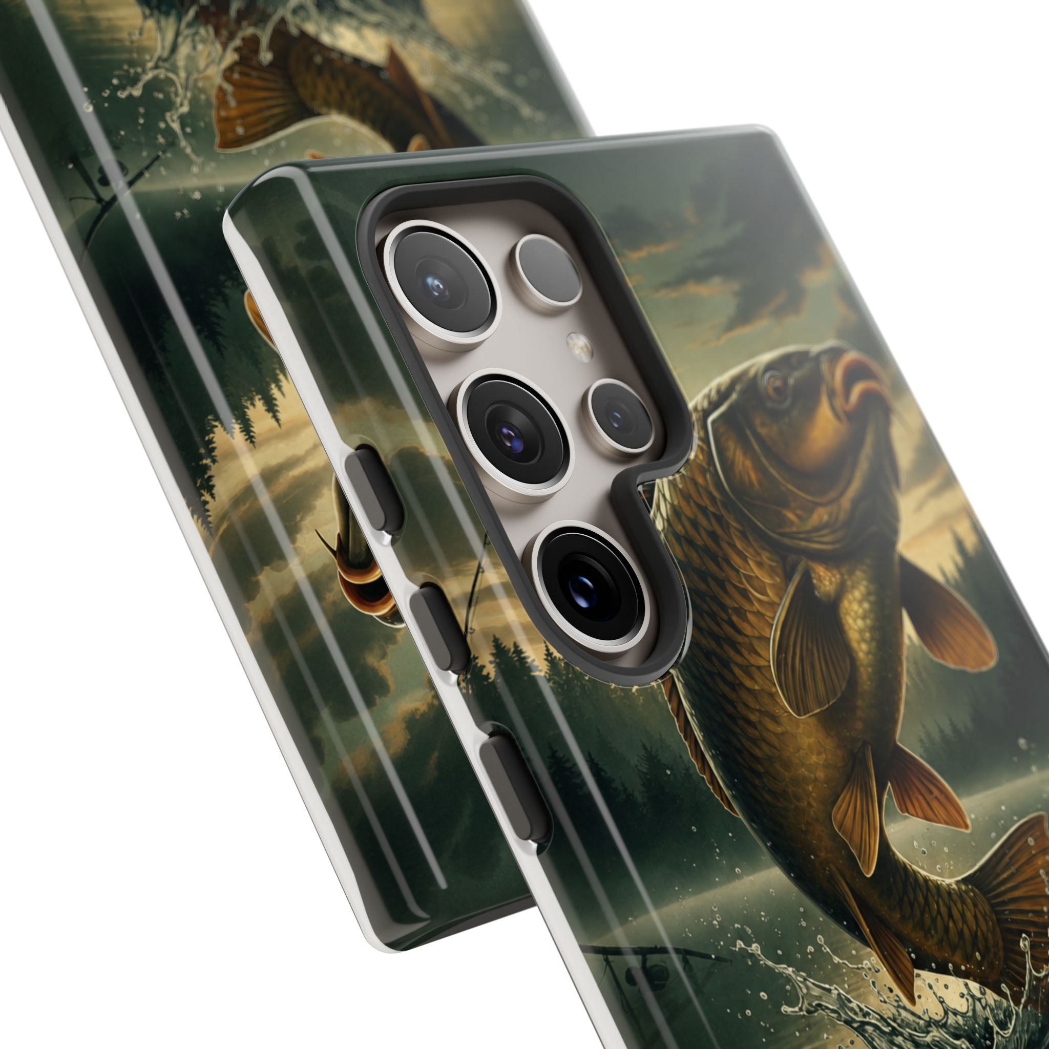 Phone Case - "Bankside Since Birth" Fishing Design (Carp Jumping, Angler Gift)