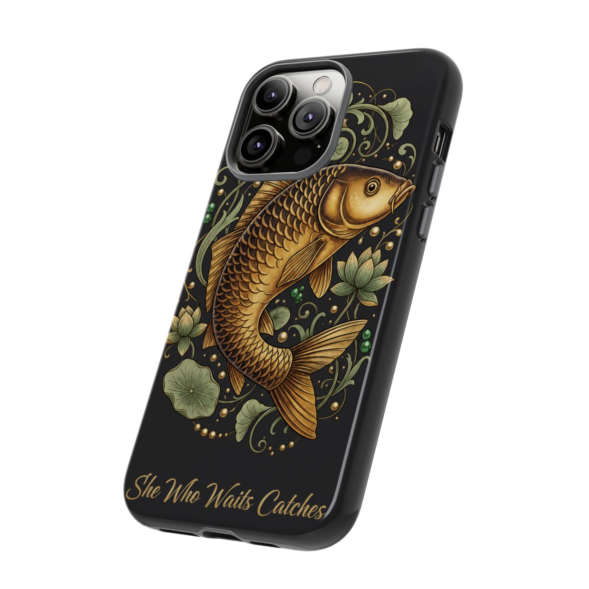 Phone Case — Carp Fish 'She Who Waits Catches' Protective Hard Cover