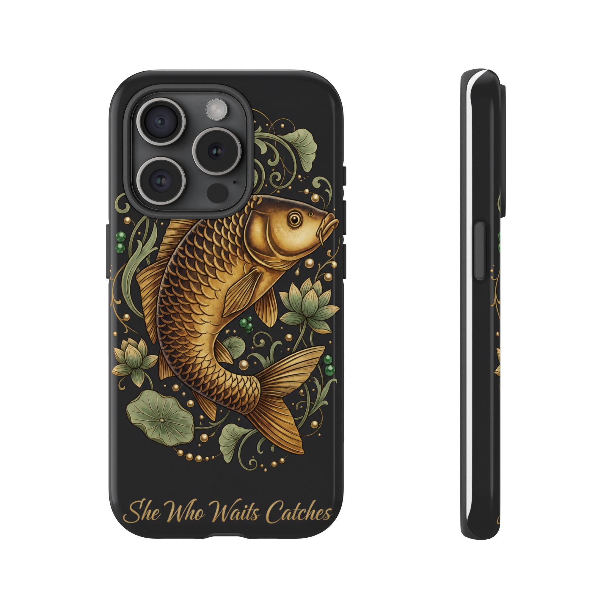 Phone Case — Carp Fish 'She Who Waits Catches' Protective Hard Cover